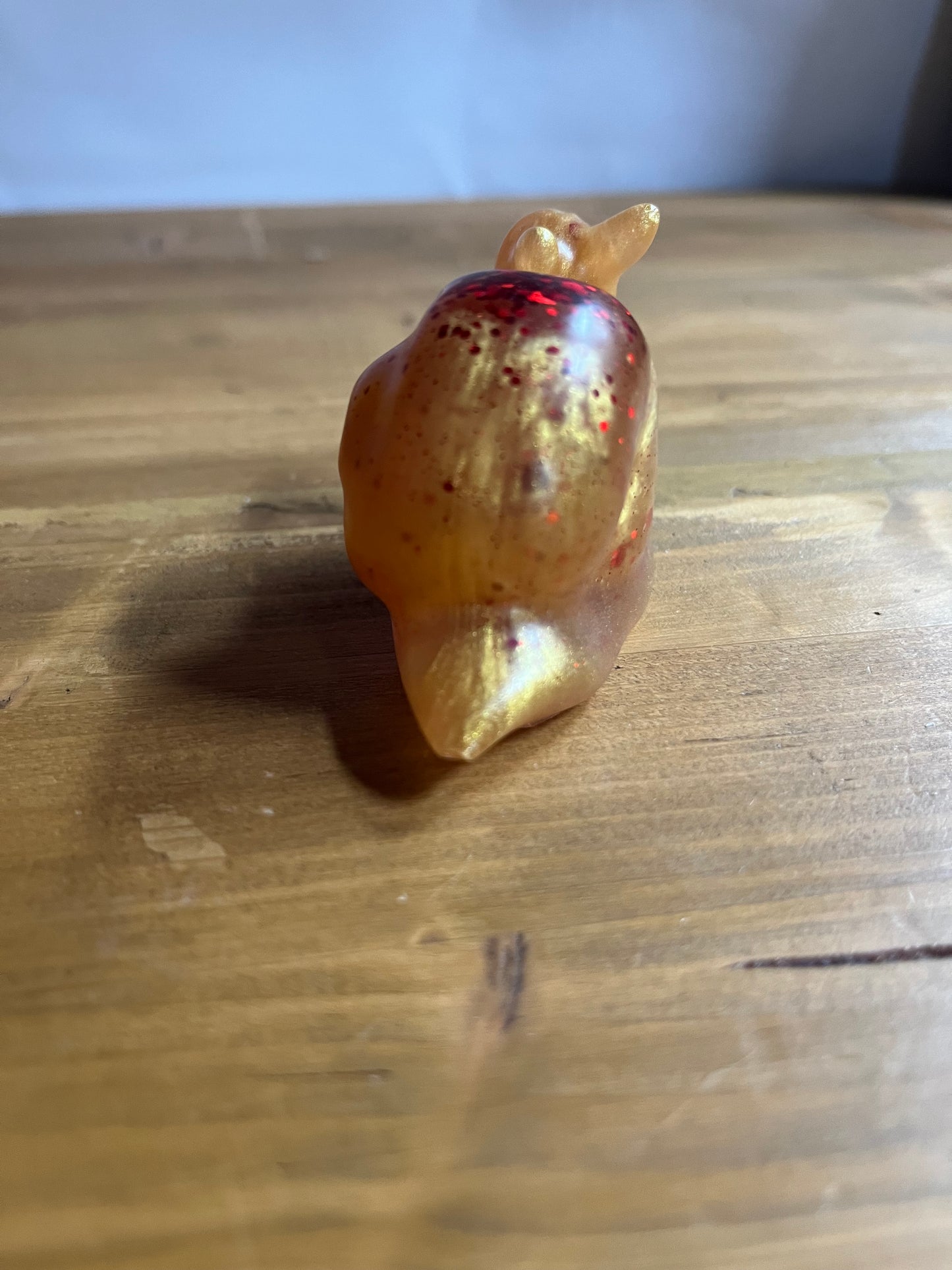 Resin Snail Figurine, Yellow with Red Glitter Decorative Art
