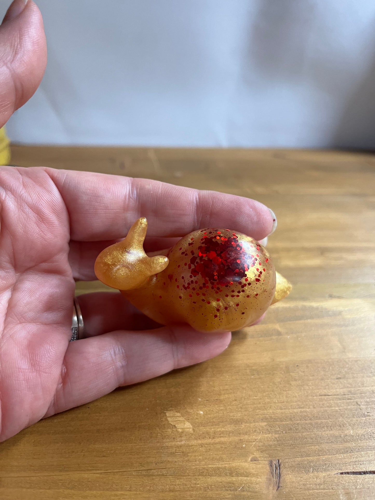 Resin Snail Figurine, Yellow with Red Glitter Decorative Art