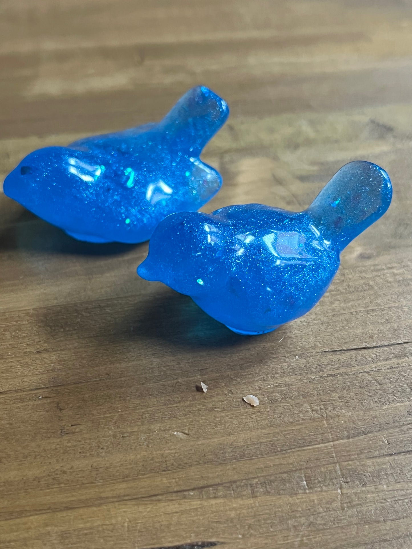 Iridescent Blue Resin Birds, Colorful Figurines for Home Decor