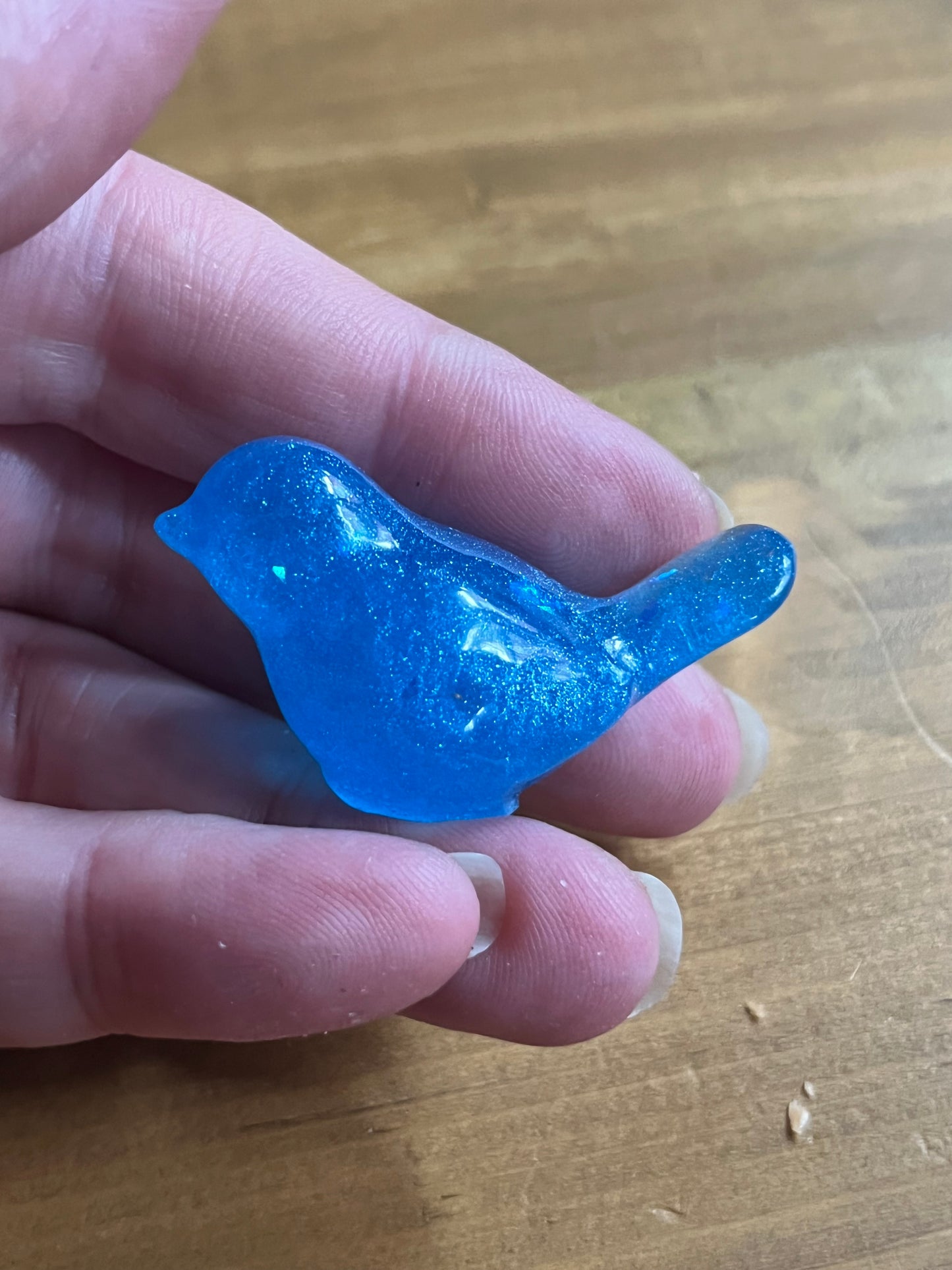 Iridescent Blue Resin Birds, Colorful Figurines for Home Decor