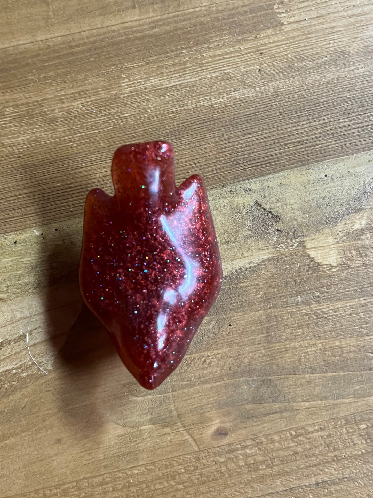 Red Glittery Resin Bird Figurine, Handcrafted Nature-inspired Collectable Pocket Pet, Rustic Home Accent