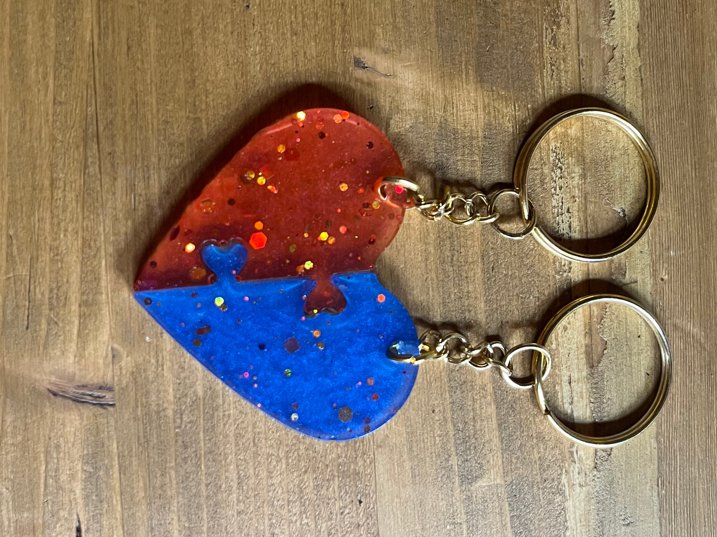 Resin Heart Puzzle Keychain Set, Matching Keychains Couples, Friendship, Valentine Gift, Handmade Glitter keyring