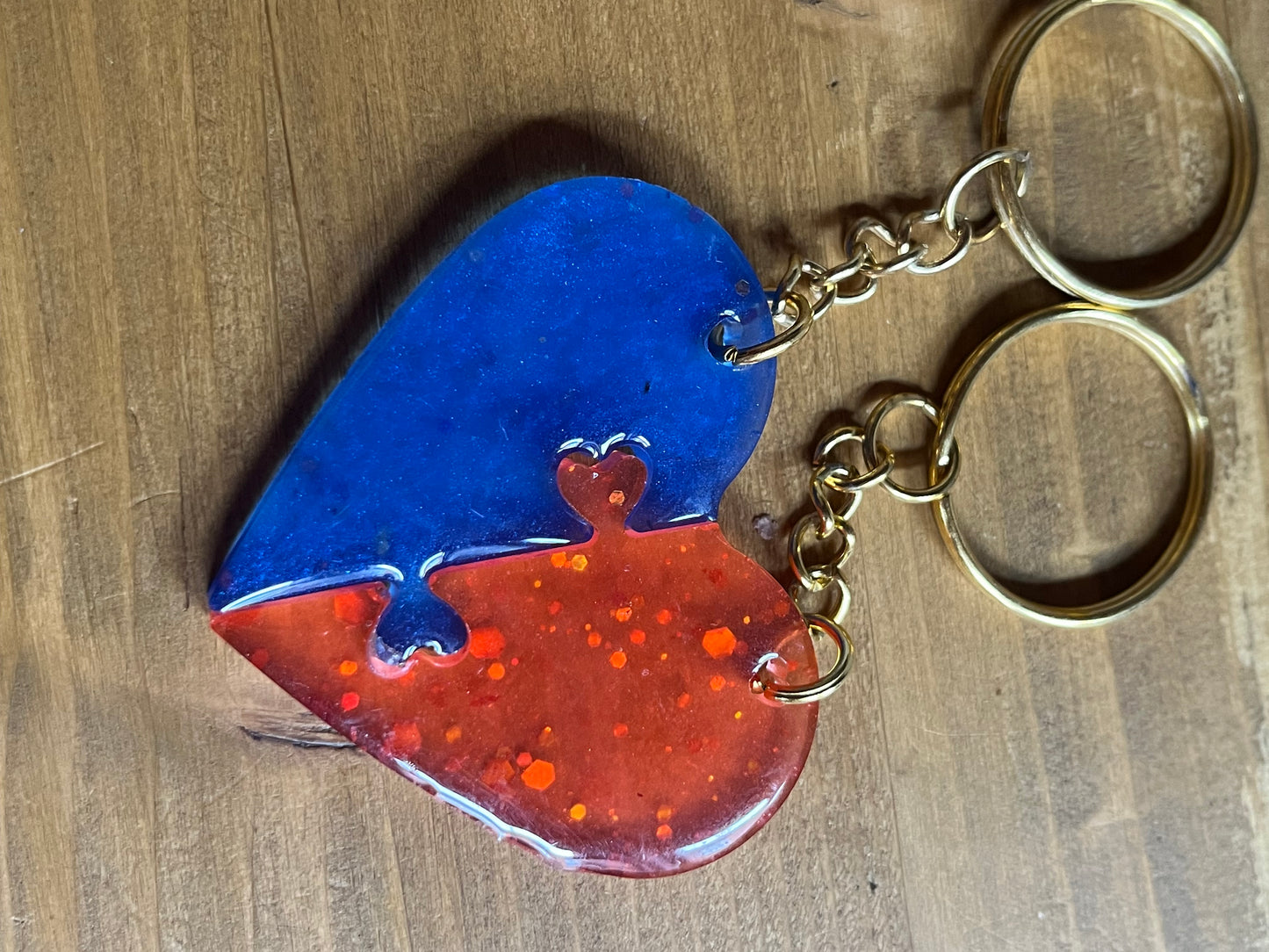 Resin Heart Puzzle Keychain Set, Matching Keychains Couples, Friendship, Valentine Gift, Handmade Glitter keyring