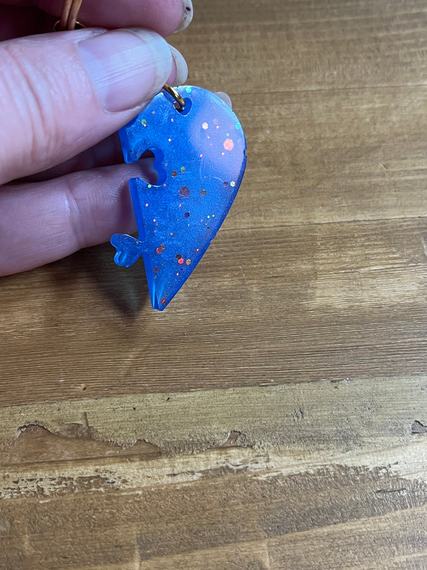 Resin Heart Puzzle Keychain Set, Matching Keychains Couples, Friendship, Valentine Gift, Handmade Glitter keyring
