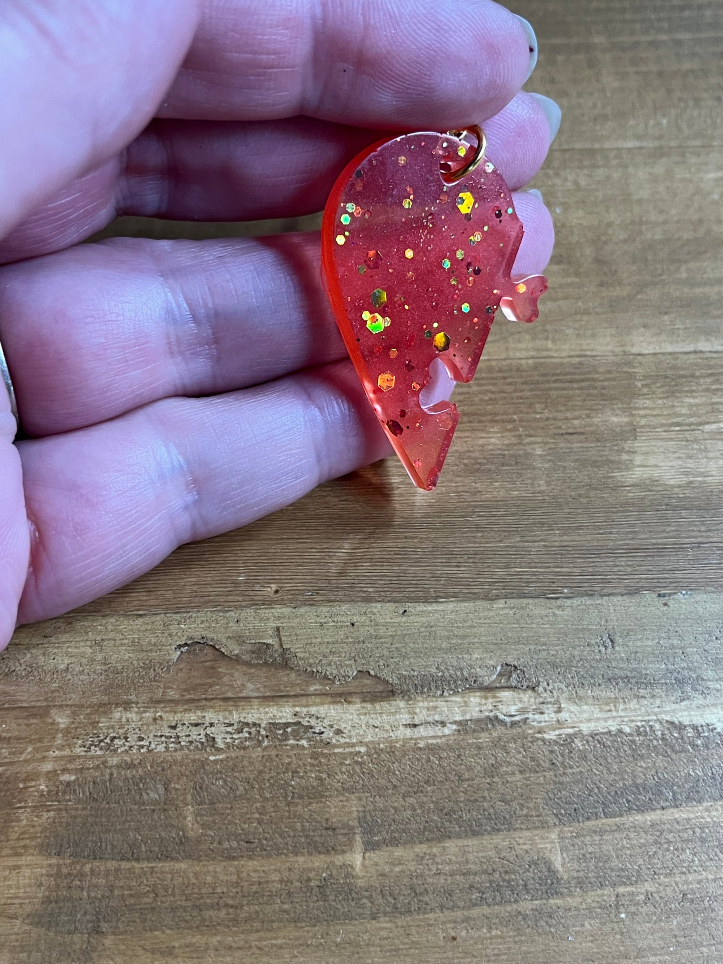Resin Heart Puzzle Keychain Set, Matching Keychains Couples, Friendship, Valentine Gift, Handmade Glitter keyring