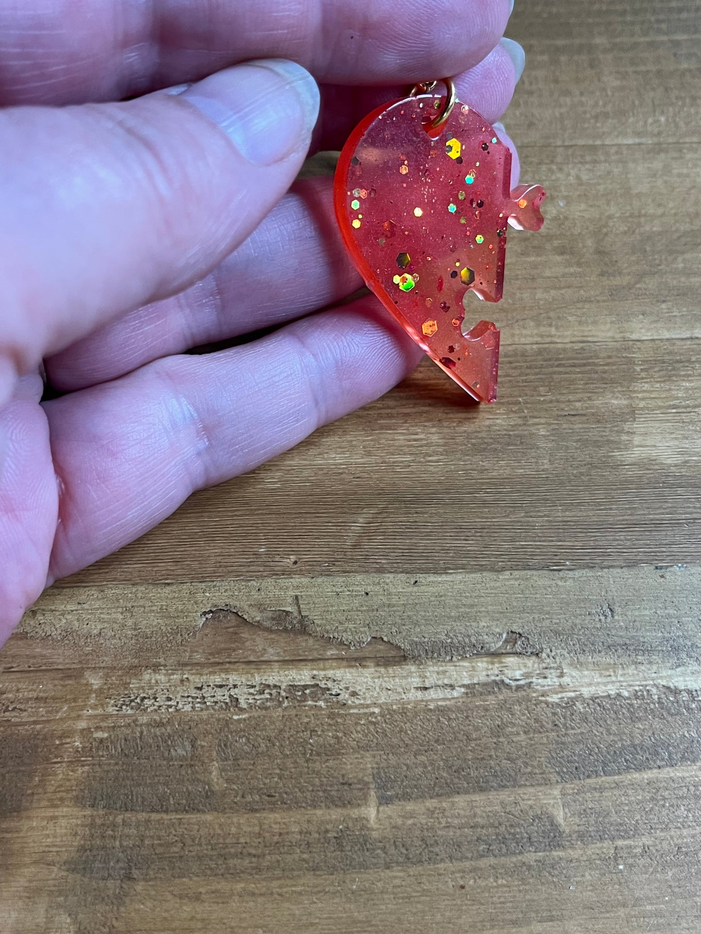 Resin Heart Puzzle Keychain Set, Matching Keychains Couples, Friendship, Valentine Gift, Handmade Glitter keyring
