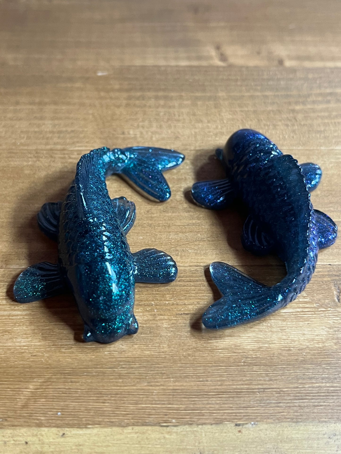Resin Fish Figurines Blue Green, Handmade Collectible Gift for Anglers, Desk Buddy,