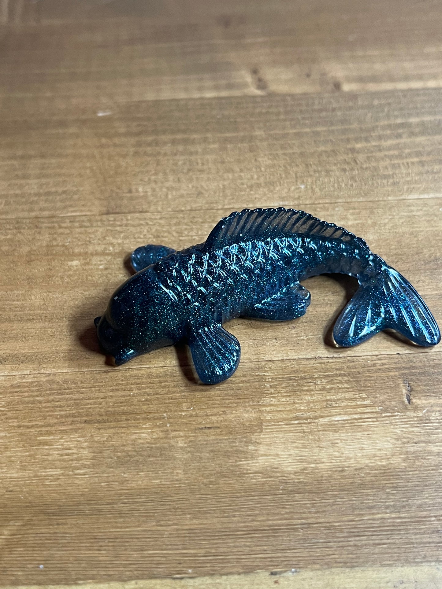 Resin Fish Figurines Blue Green, Handmade Collectible Gift for Anglers, Desk Buddy,