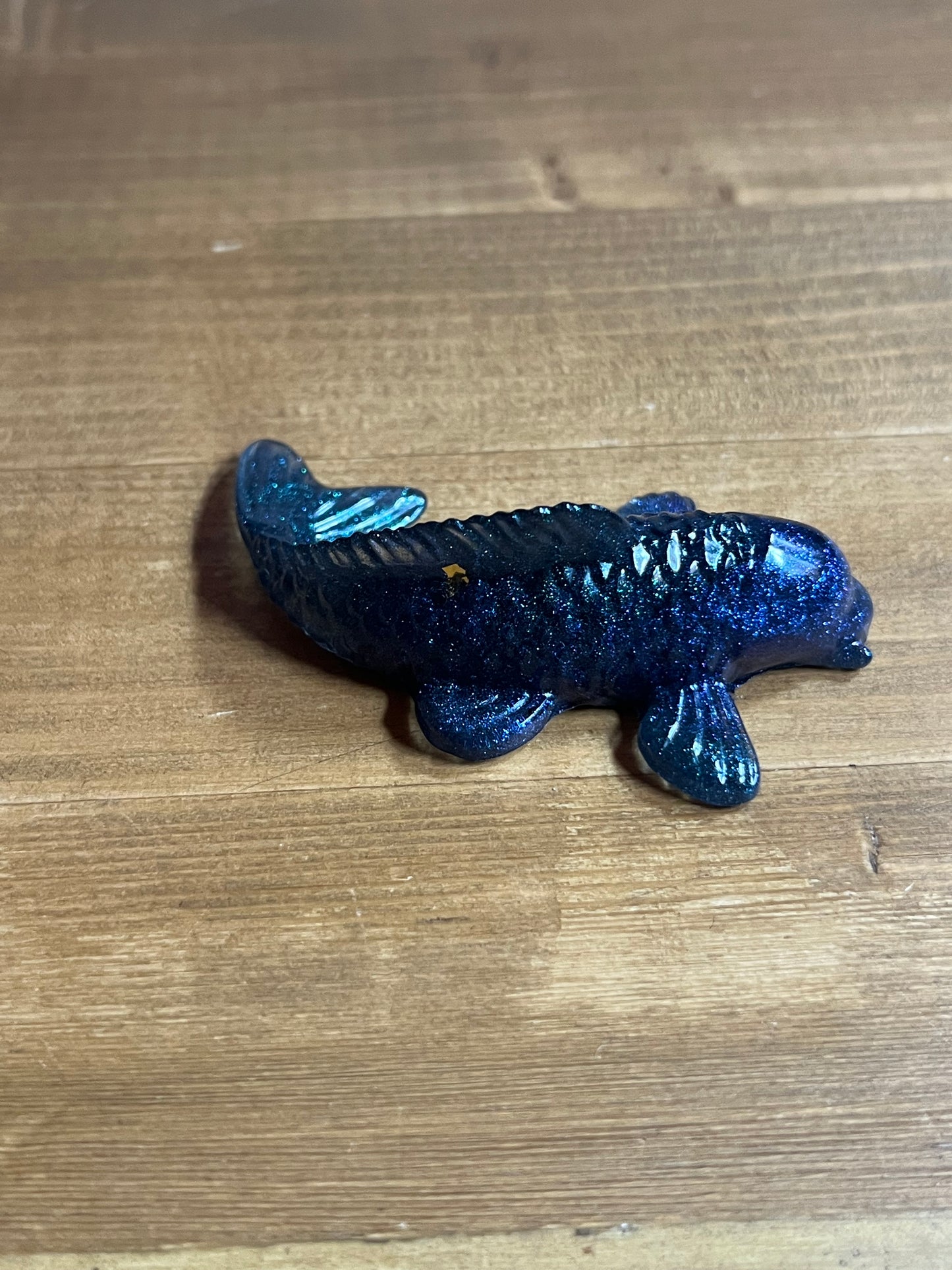 Resin Fish Figurines Blue Green, Handmade Collectible Gift for Anglers, Desk Buddy,