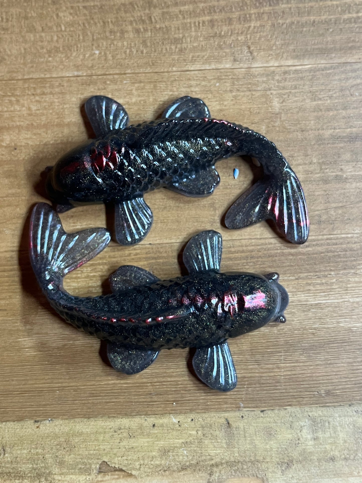 Black Red Resin Fish Figurine, Handmade Collectible Desk Decor, Stress Relief Aid