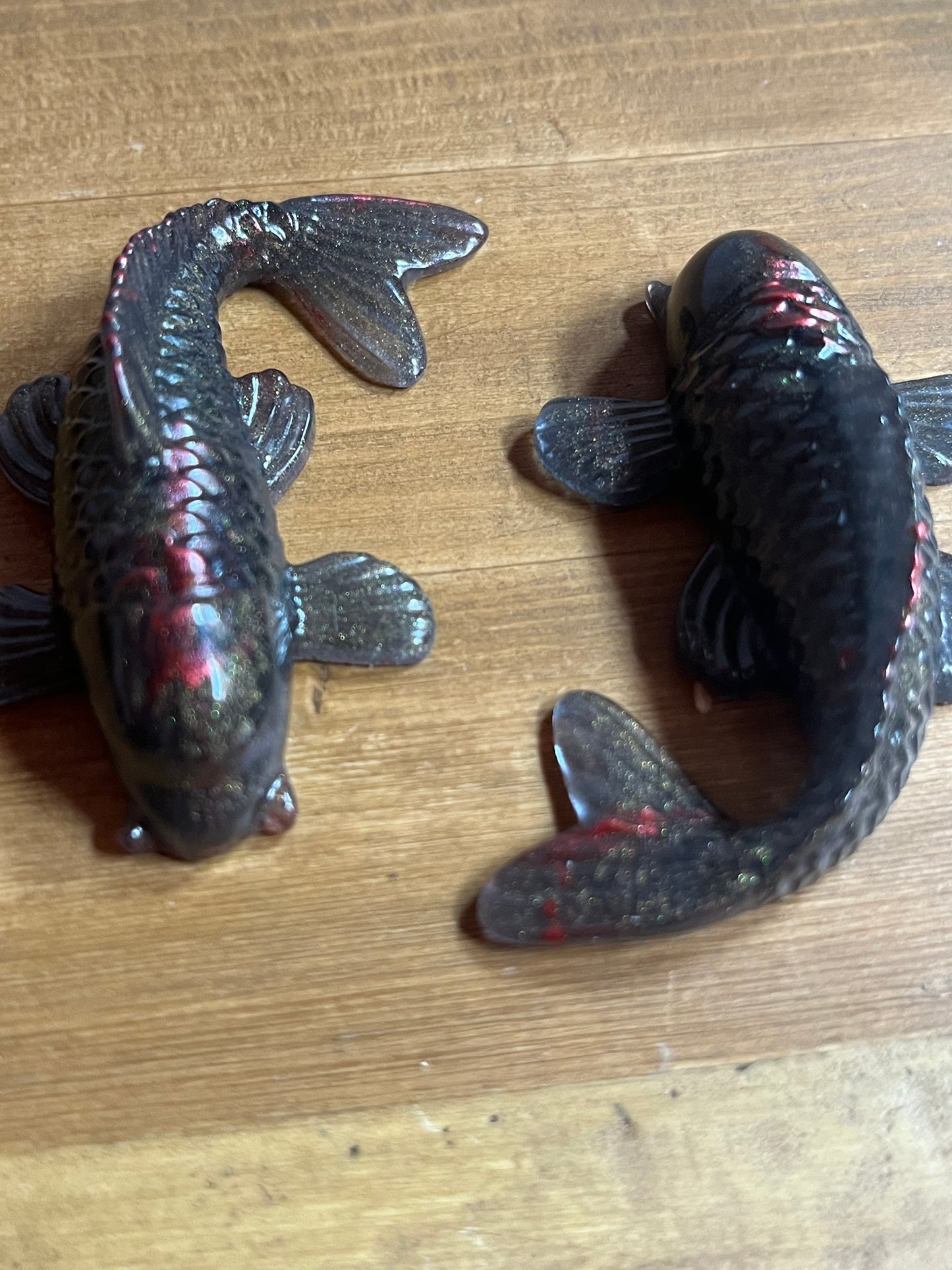 Black Red Resin Fish Figurine, Handmade Collectible Desk Decor, Stress Relief Aid