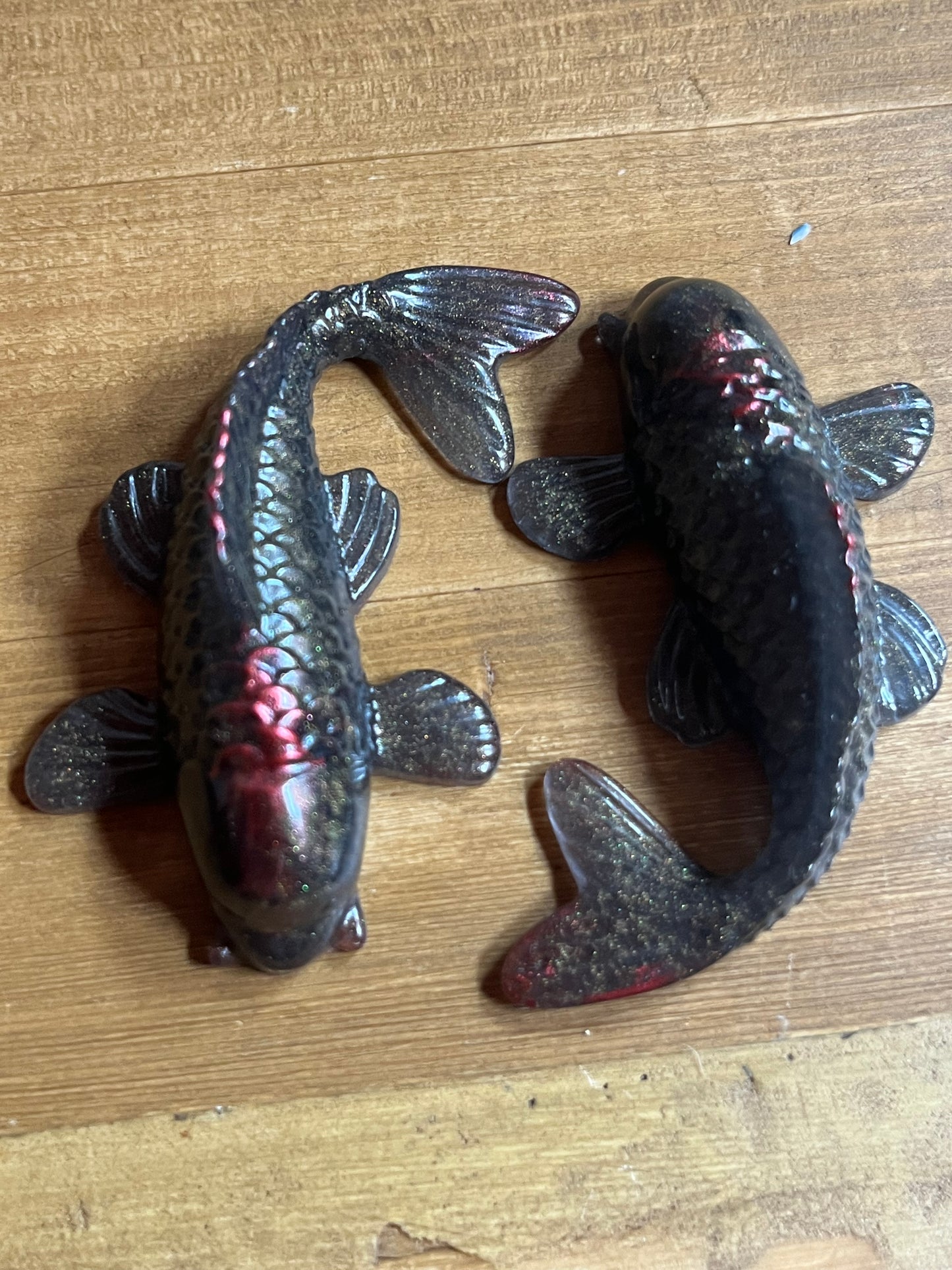 Black Red Resin Fish Figurine, Handmade Collectible Desk Decor, Stress Relief Aid