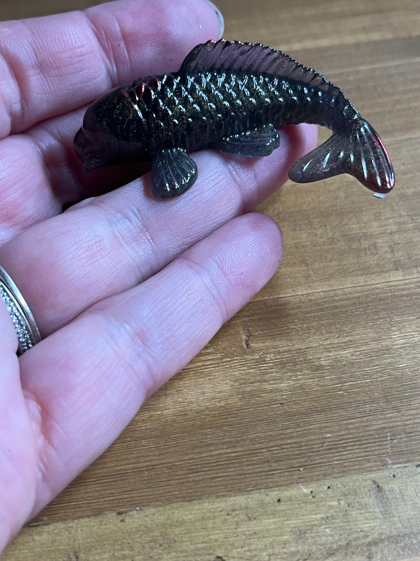 Black Red Resin Fish Figurine, Handmade Collectible Desk Decor, Stress Relief Aid