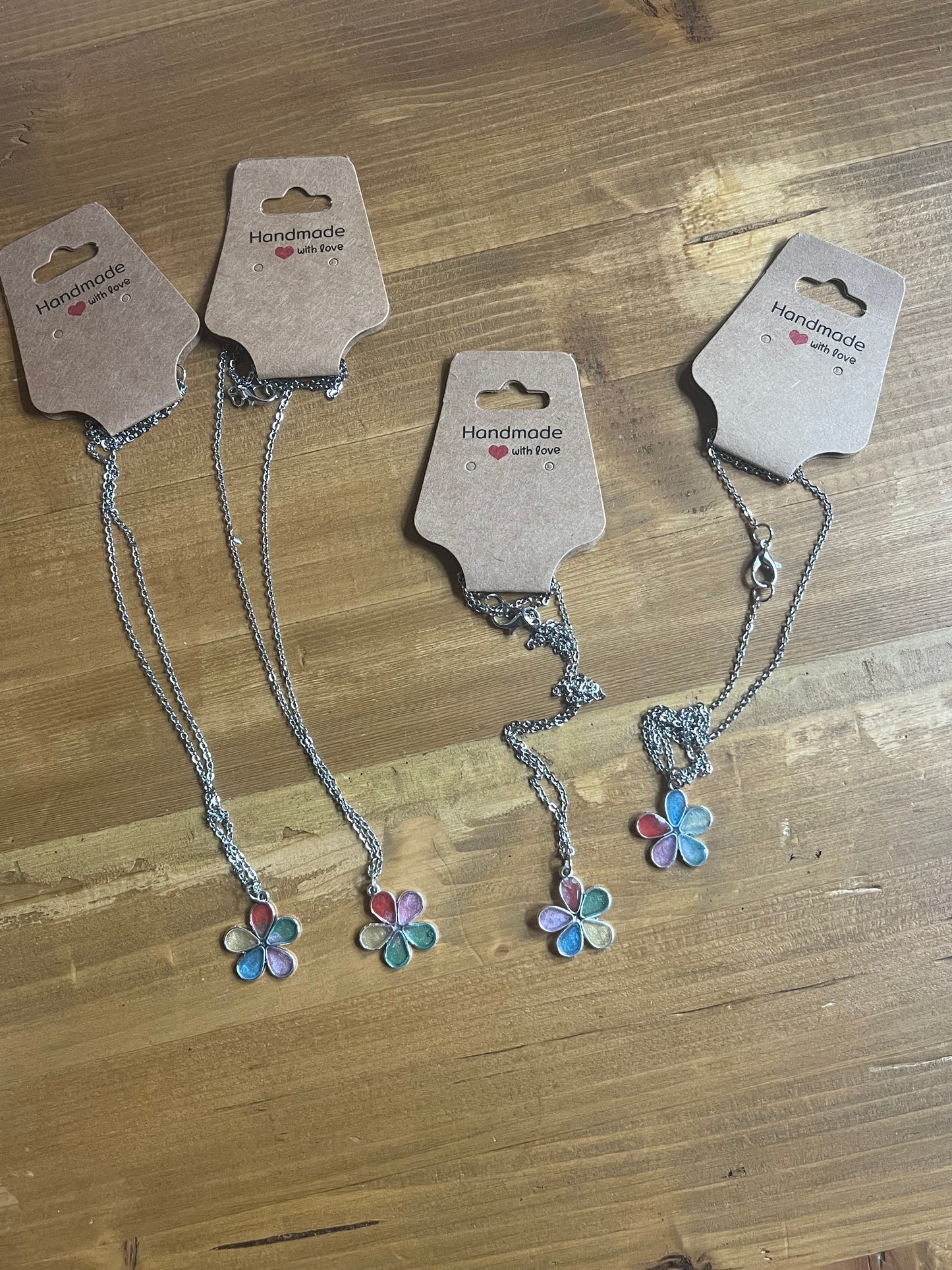 Rainbow Resin Flower Necklace, Handmade Multicoloured Pendant on Stainless Steel Chain, Bridesmaid Gift