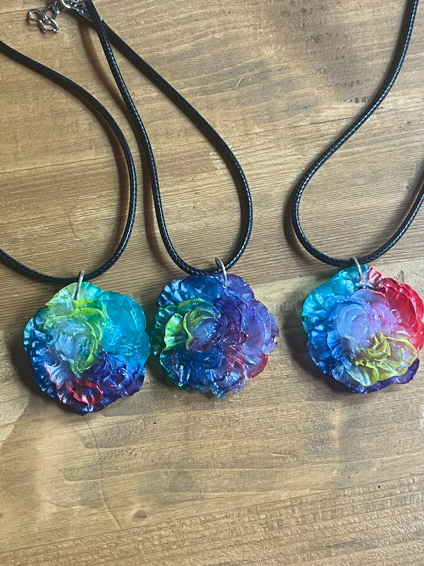 Rainbow Rose Pendant Necklace - Handmade Multicolour Resin Pride Jewellery for Gifting, Everyday Wear