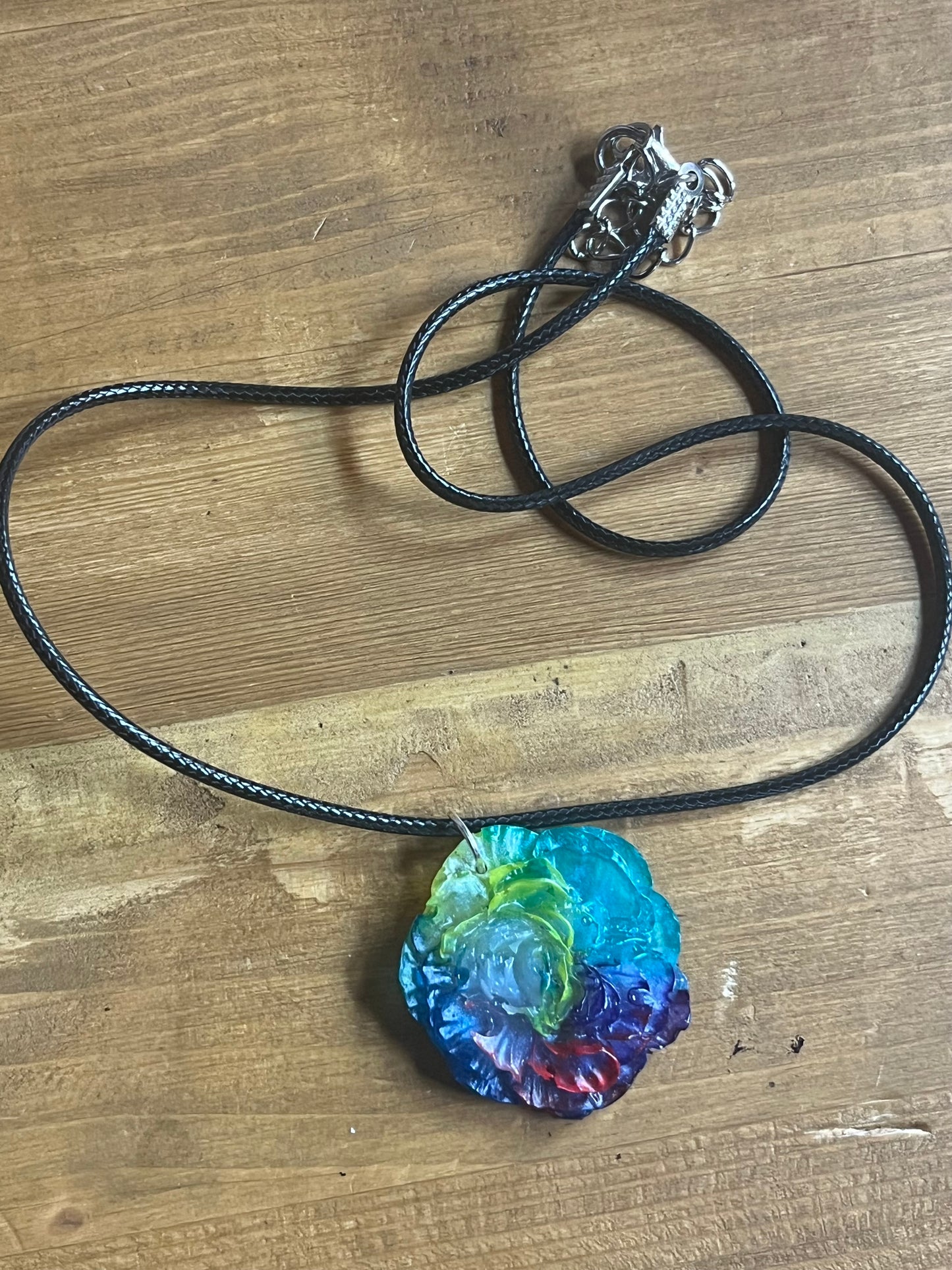 Rainbow Rose Pendant Necklace - Handmade Multicolour Resin Pride Jewellery for Gifting, Everyday Wear