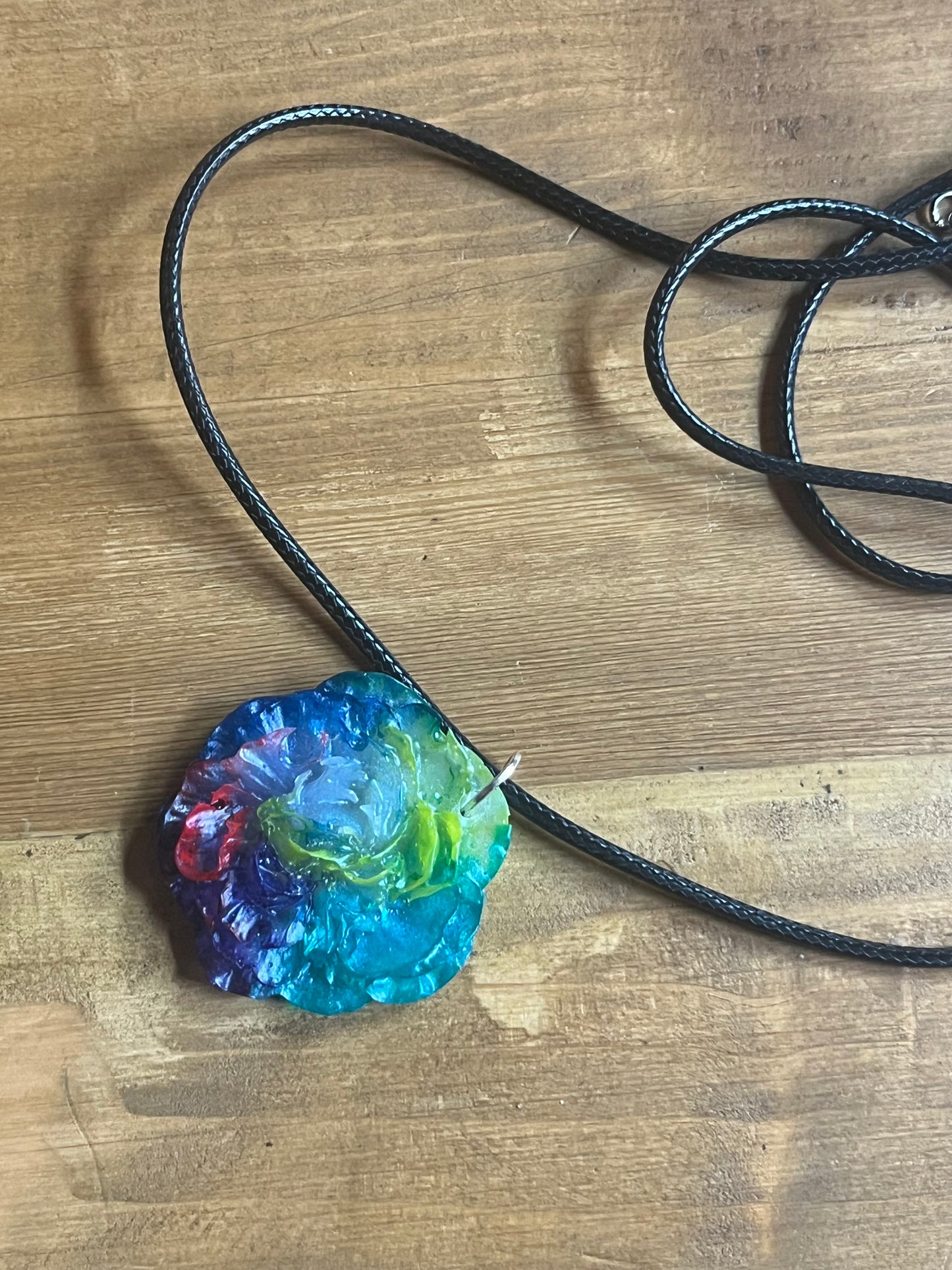 Rainbow Rose Pendant Necklace - Handmade Multicolour Resin Pride Jewellery for Gifting, Everyday Wear