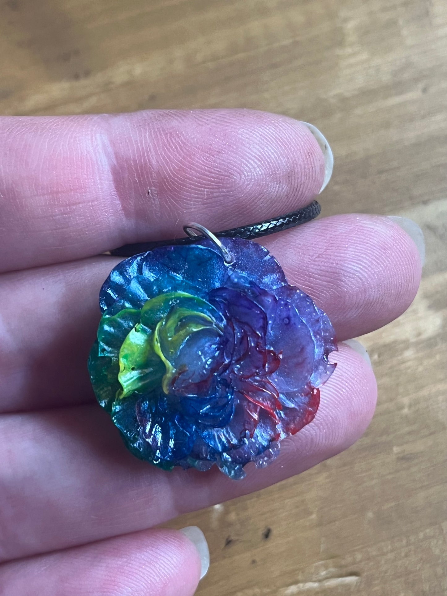 Rainbow Rose Pendant Necklace - Handmade Multicolour Resin Pride Jewellery for Gifting, Everyday Wear
