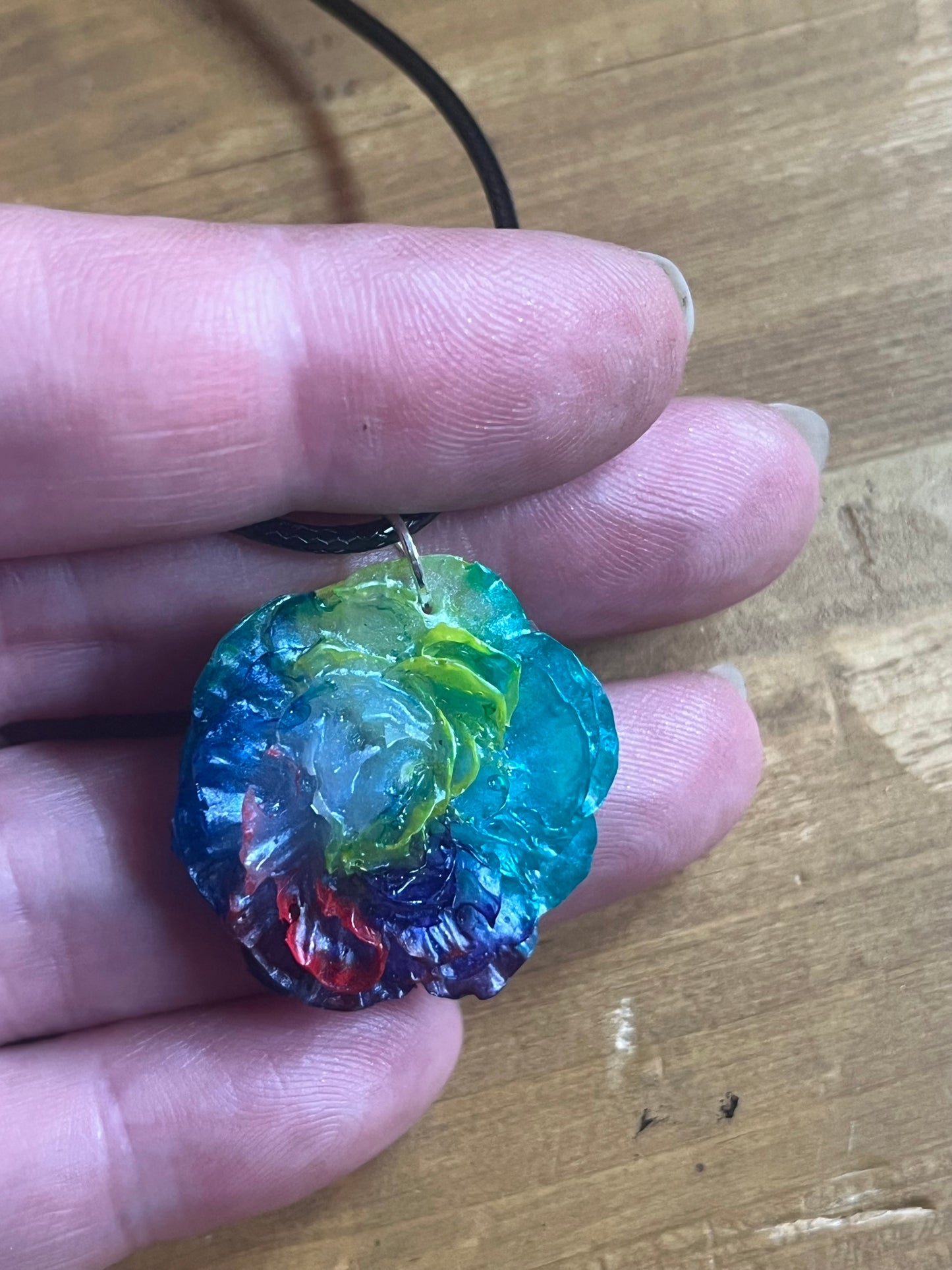 Rainbow Rose Pendant Necklace - Handmade Multicolour Resin Pride Jewellery for Gifting, Everyday Wear