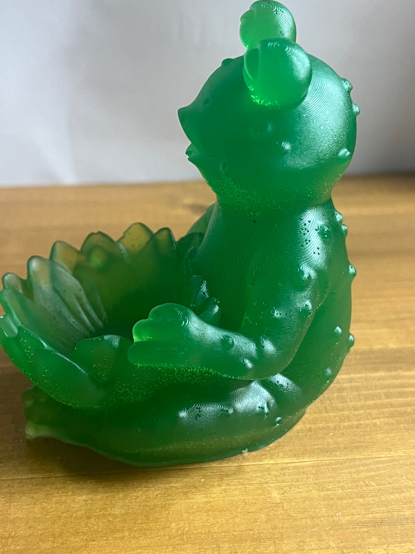 Green Resin Frog with lotus bowl, whimsical garden decor, outdoor or indoor accent,