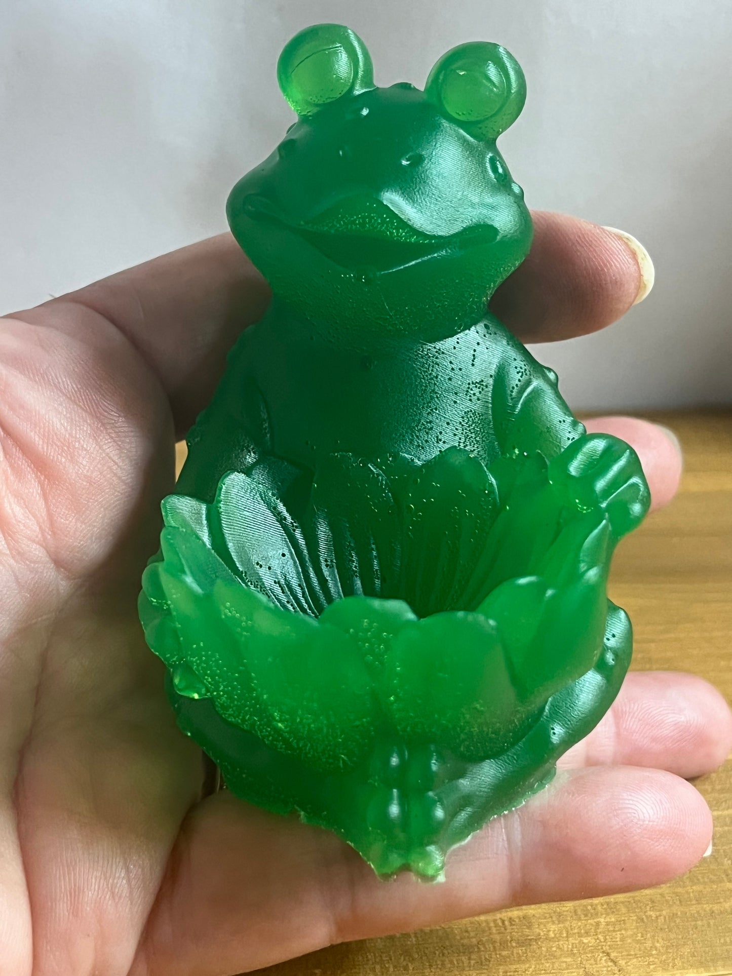 Green Resin Frog with lotus bowl, whimsical garden decor, outdoor or indoor accent,