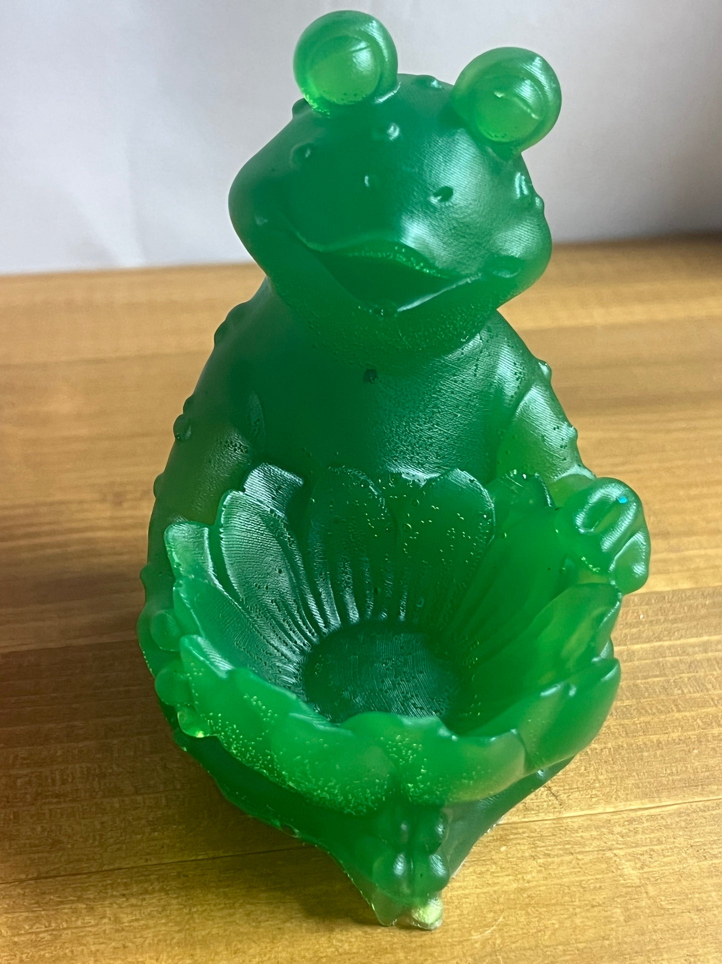 Green Resin Frog with lotus bowl, whimsical garden decor, outdoor or indoor accent,