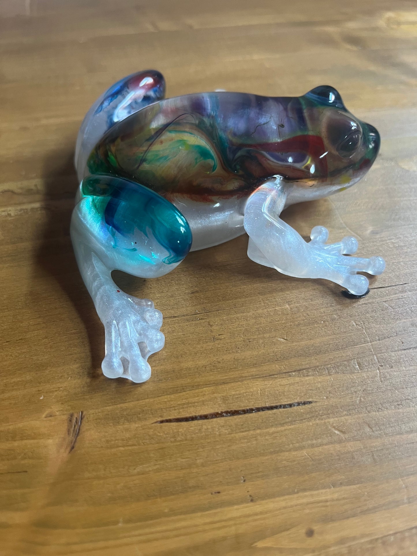 Handmade Resin Frog Multicolour swirl