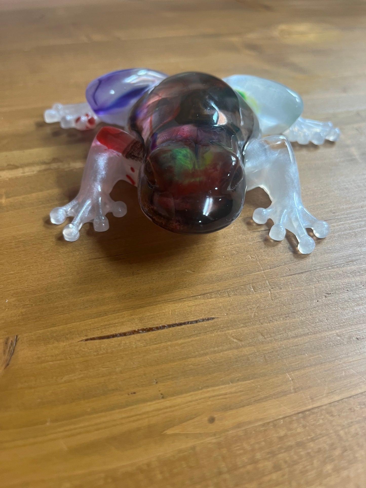 Handmade Resin Frog Figurine, Vibrant Swirl Art Ornament, for Collectors,