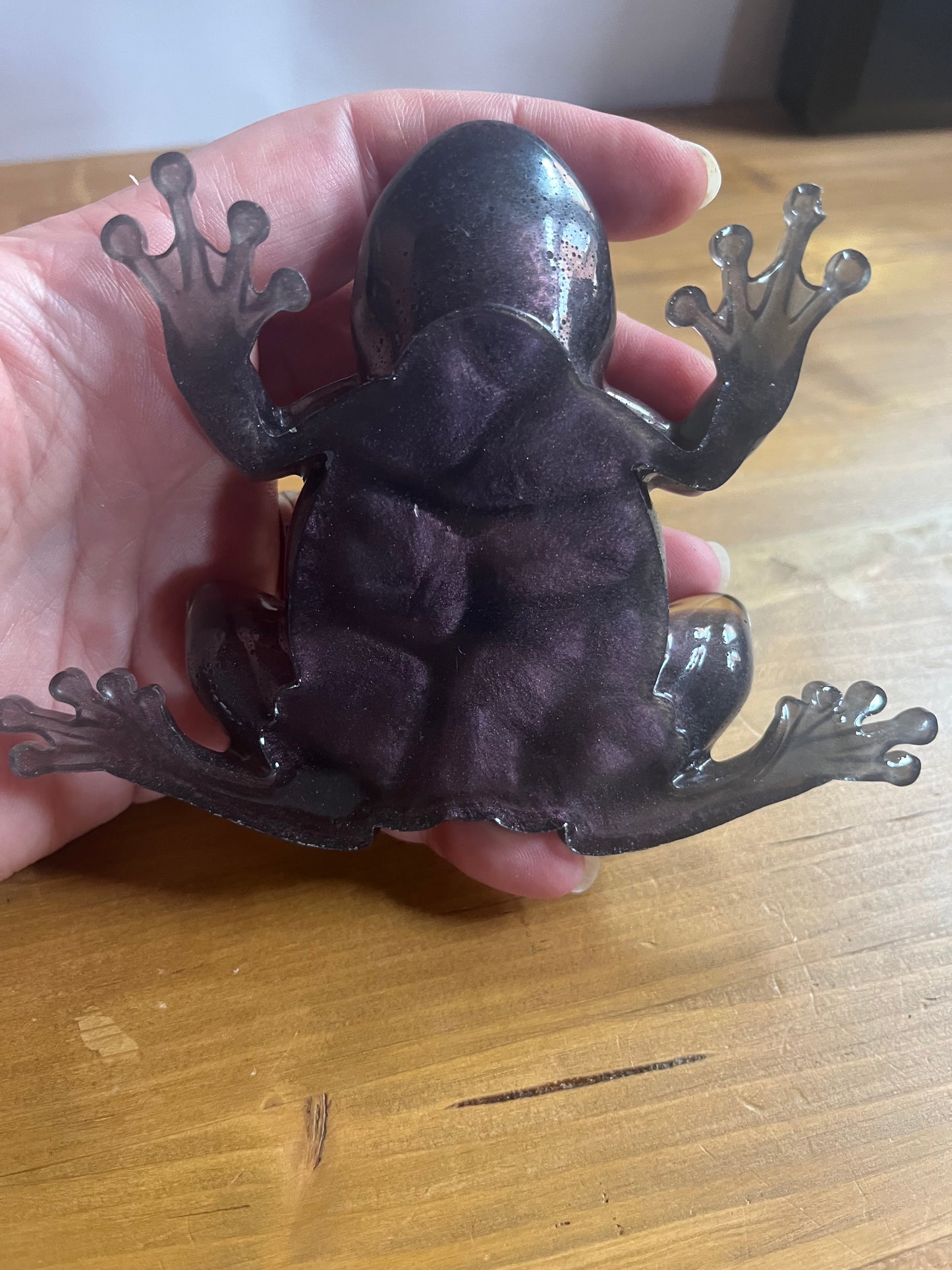 Steampunk Resin Frog Sculpture – Handcrafted Metallic Purple Animal Art Piece