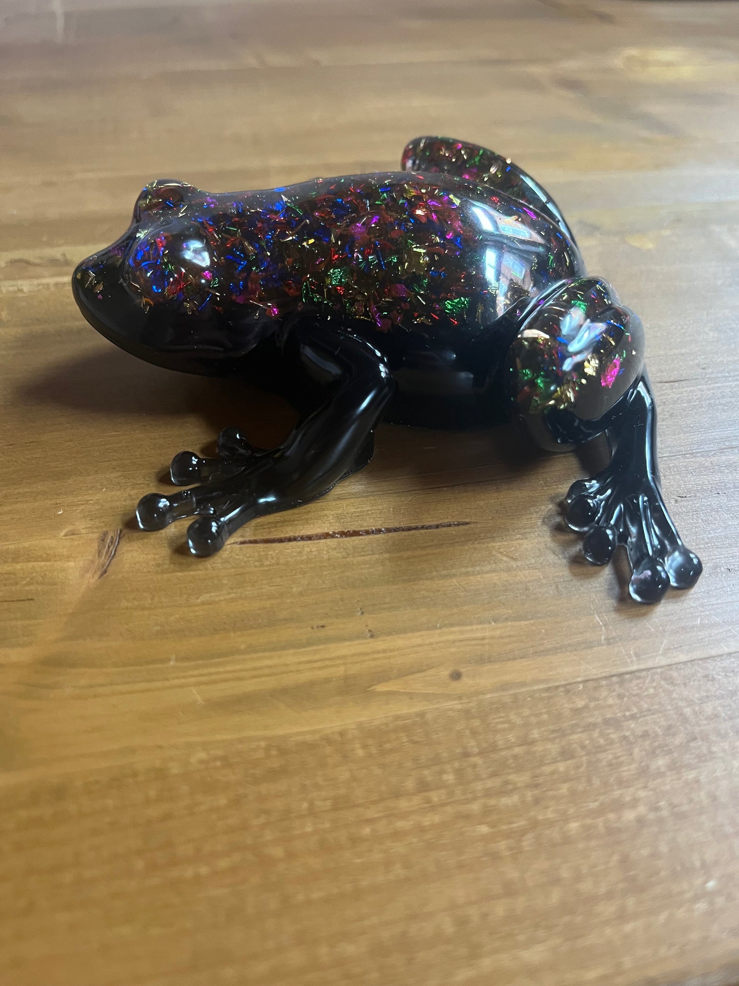 Handmade Resin Frog Figurine, Multi Coloured Sparkle Collectable Pocket Pet