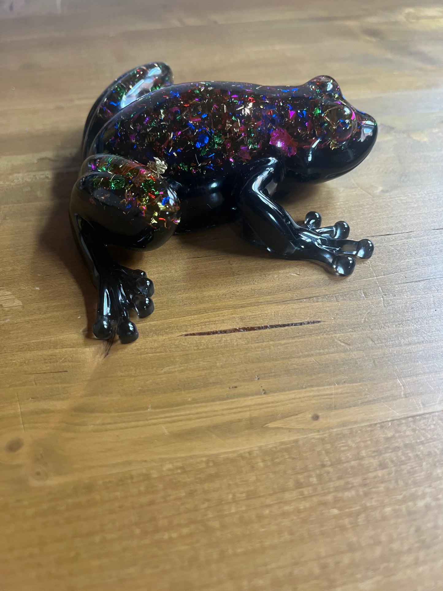 Handmade Resin Frog Figurine, Multi Coloured Sparkle Collectable Pocket Pet