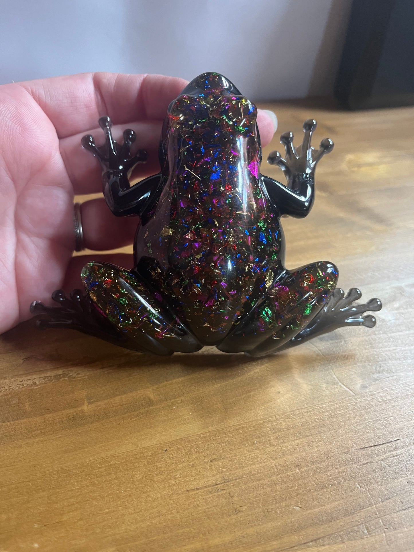 Handmade Resin Frog Figurine, Multi Coloured Sparkle Collectable Pocket Pet
