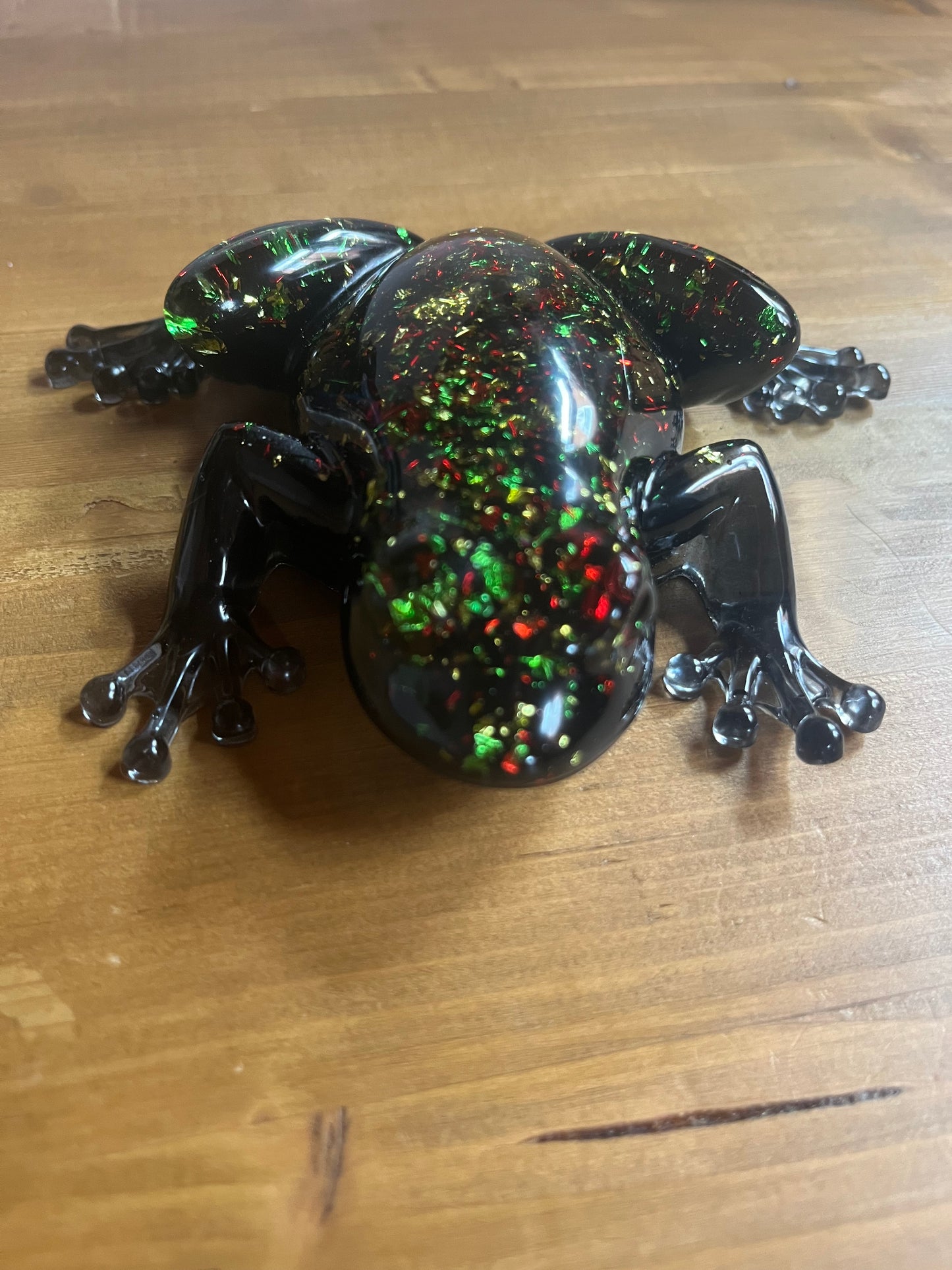 Sparkle Black Resin Frog, Pocket Pet Collection, Handmade Garden Pond Decor