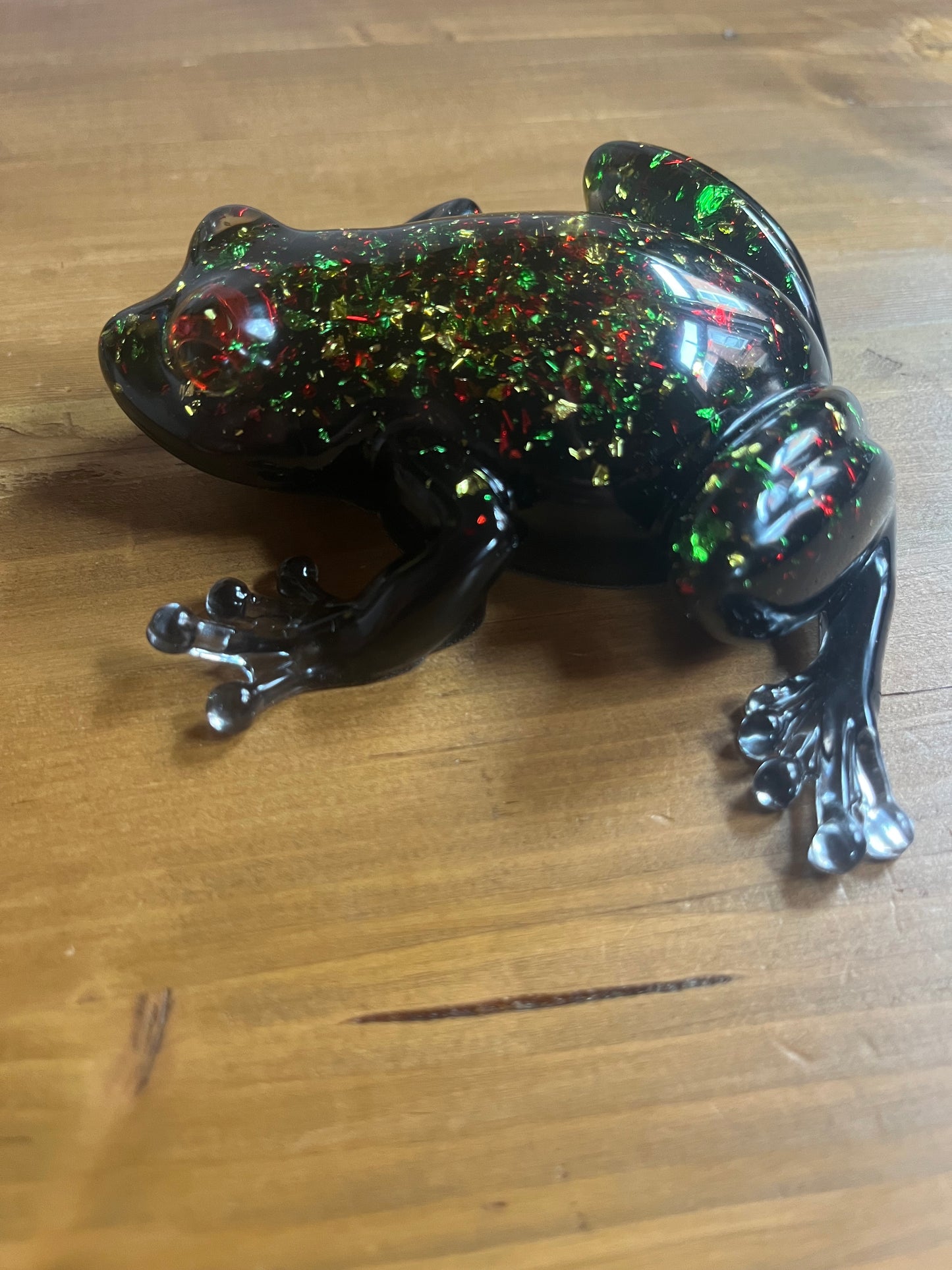 Sparkle Black Resin Frog, Pocket Pet Collection, Handmade Garden Pond Decor