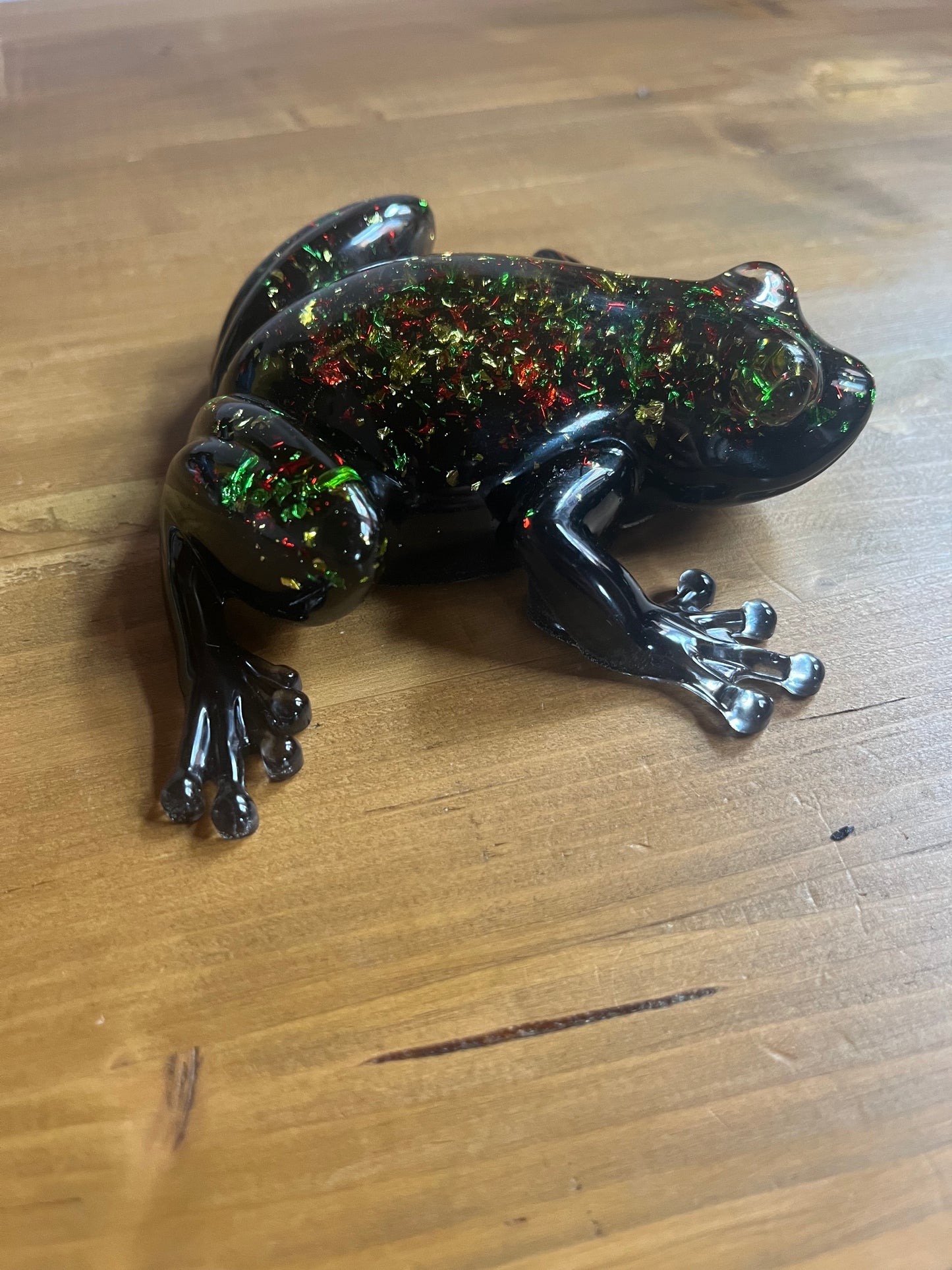 Sparkle Black Resin Frog, Pocket Pet Collection, Handmade Garden Pond Decor