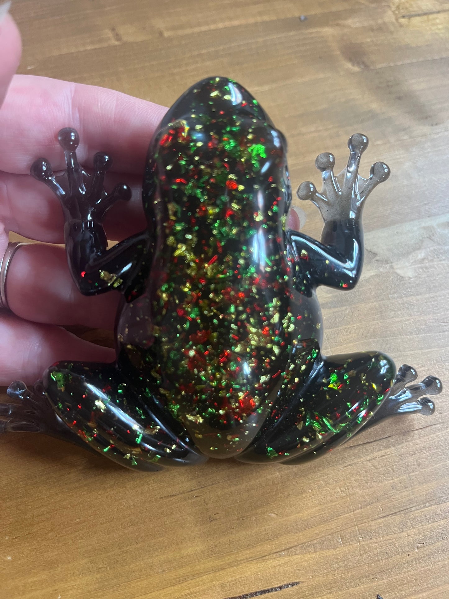 Sparkle Black Resin Frog, Pocket Pet Collection, Handmade Garden Pond Decor