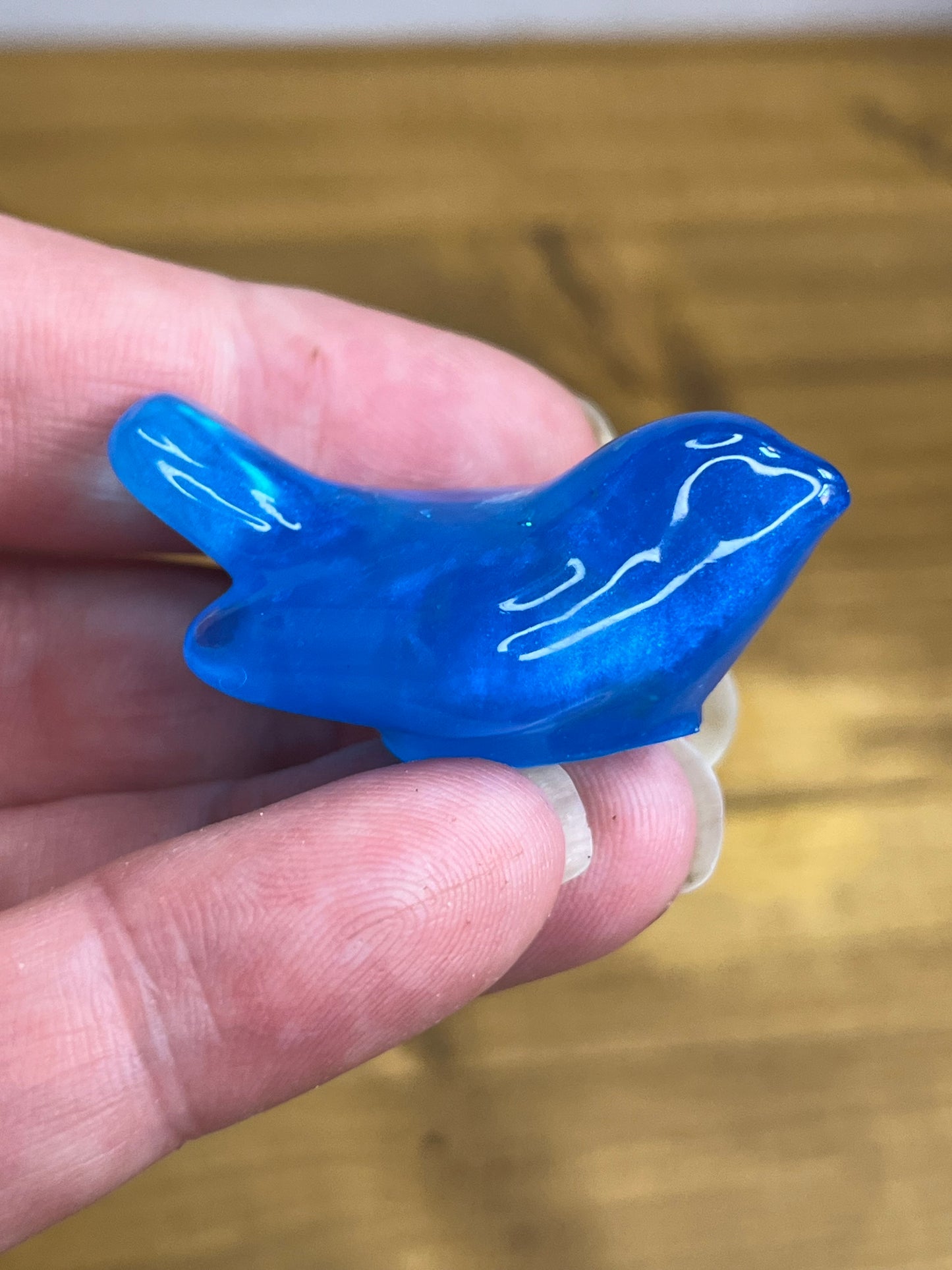 Bright Blue Resin Bird Figurine, Modern Collectible Decor