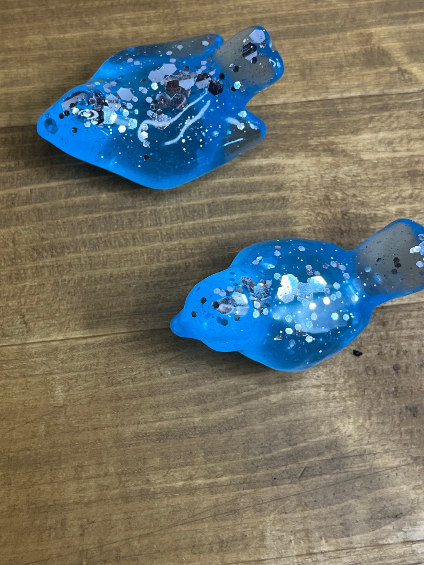 Resin Bird Figurines, Whimsical Blue Decor with Glitter Accents