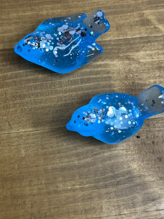 Resin Bird Figurines, Whimsical Blue Decor with Glitter Accents