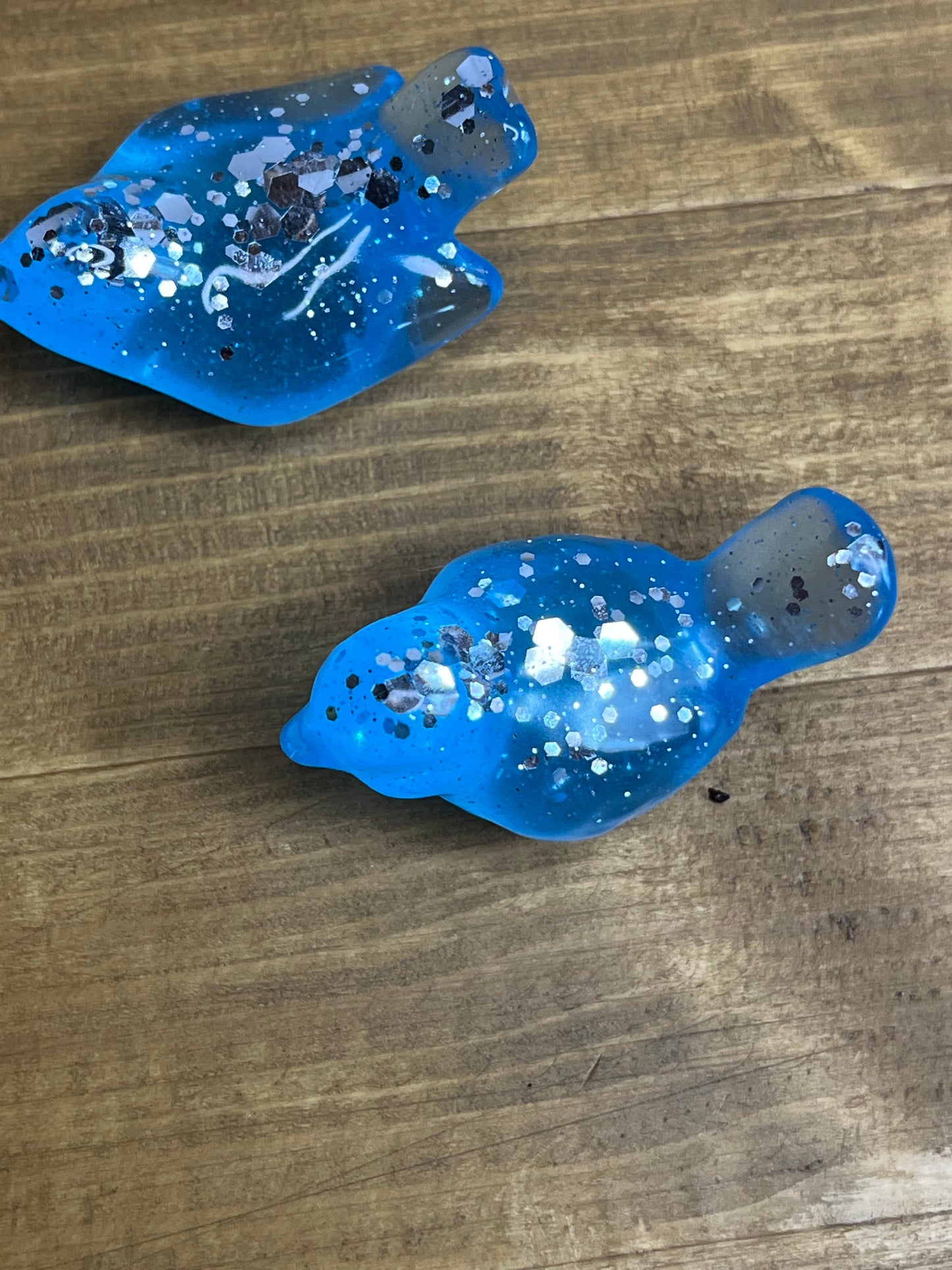 Resin Bird Figurines, Whimsical Blue Decor with Glitter Accents