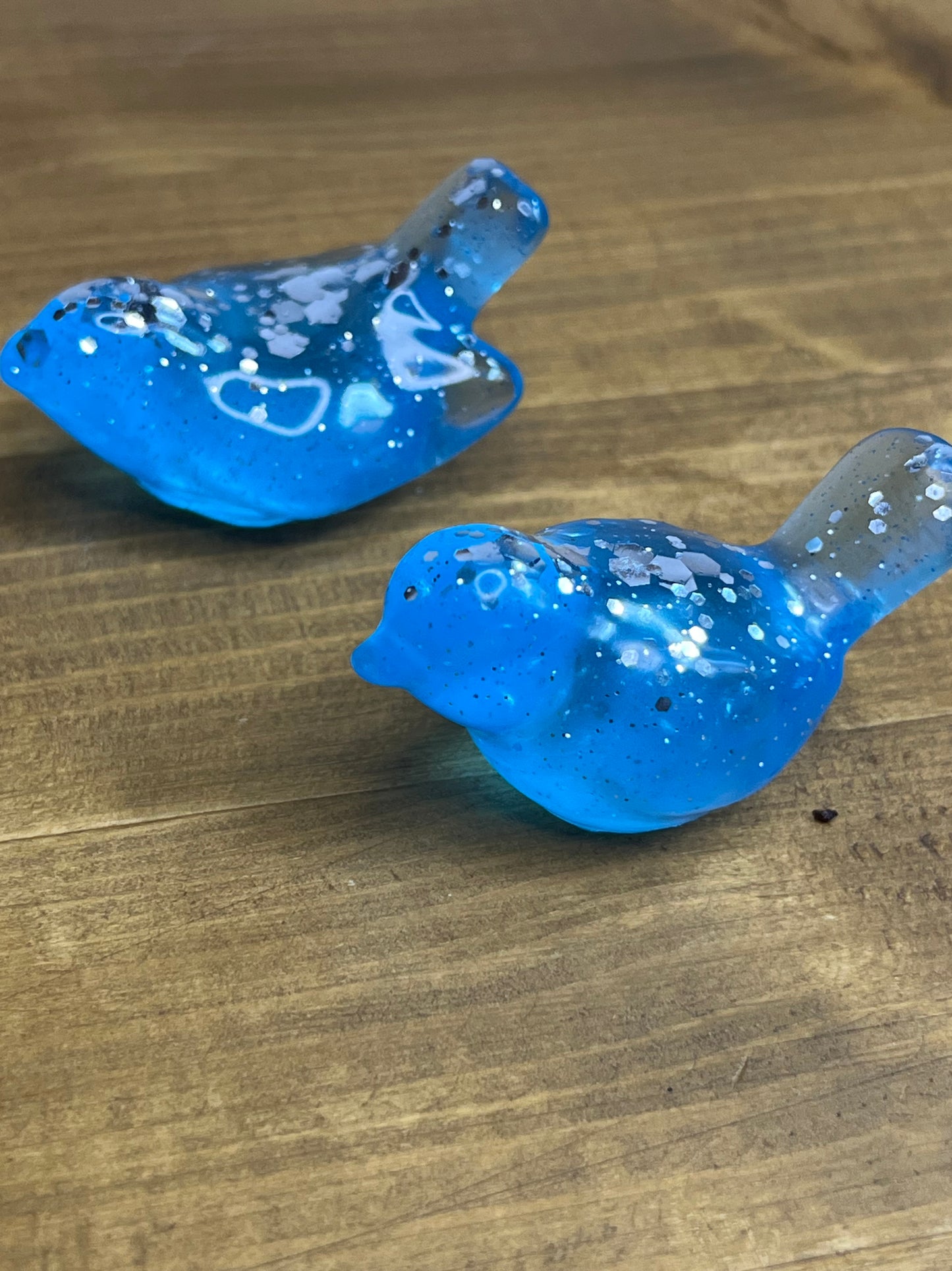 Resin Bird Figurines, Whimsical Blue Decor with Glitter Accents