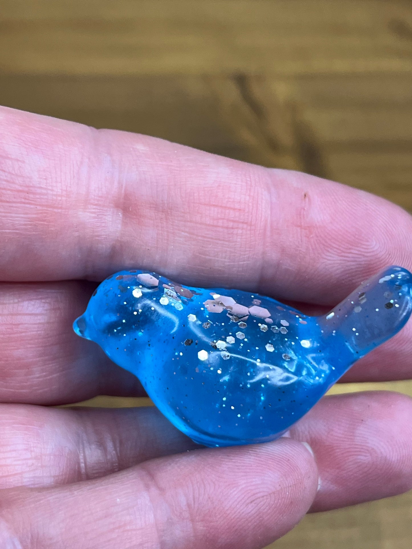 Resin Bird Figurines, Whimsical Blue Decor with Glitter Accents
