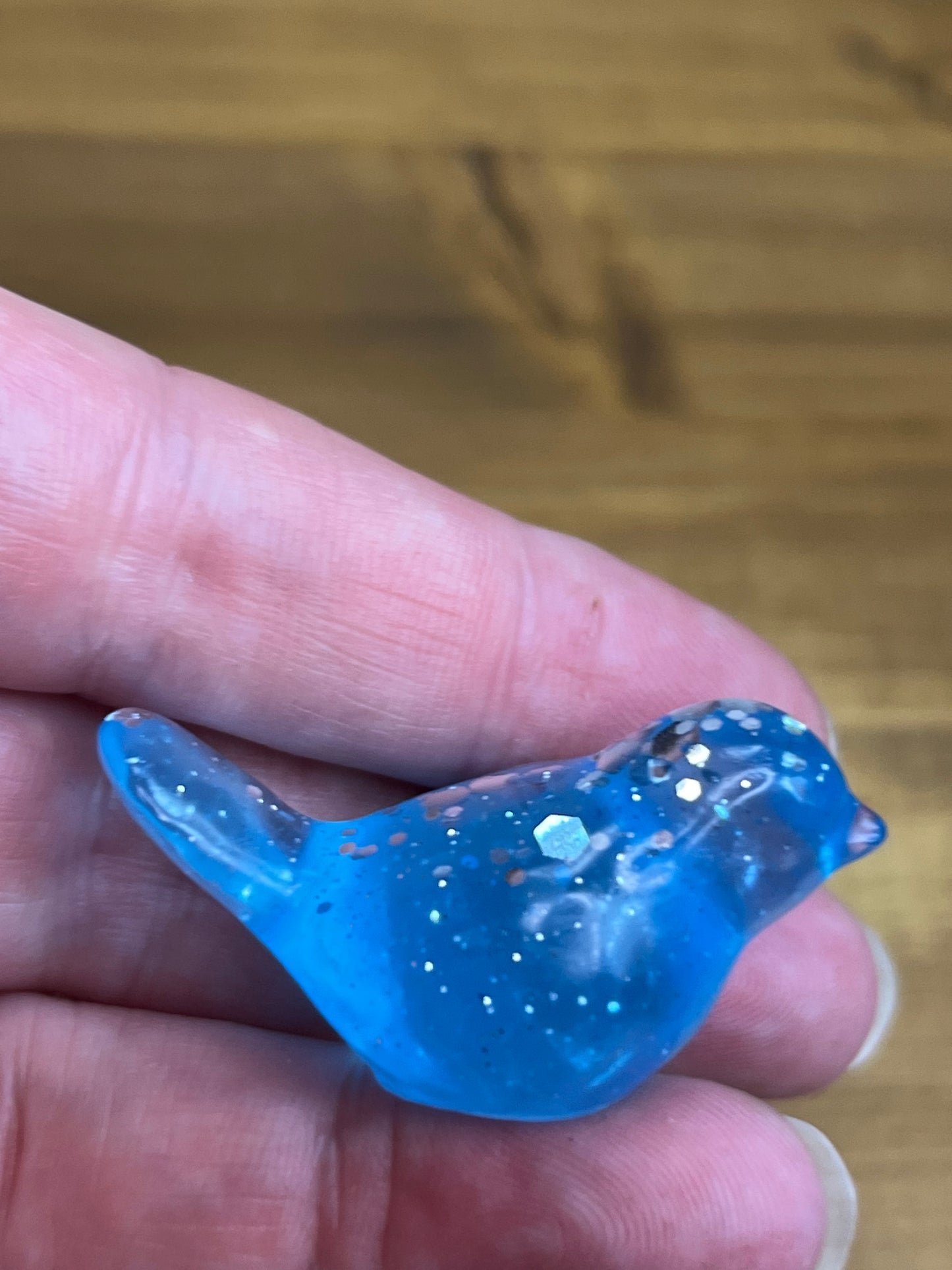 Resin Bird Figurines, Whimsical Blue Decor with Glitter Accents