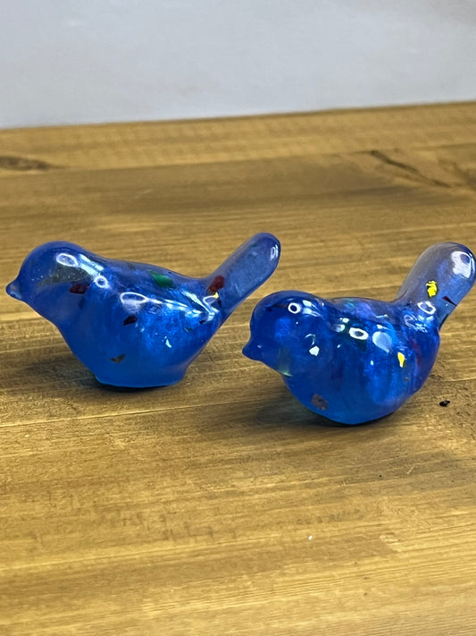 Royal Blue Resin Bird Figurine, Whimsical Desk Decor