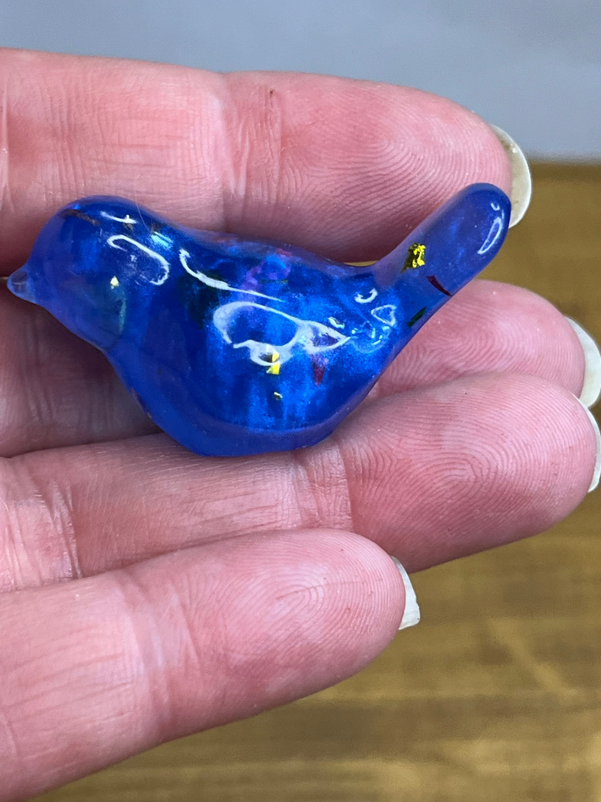 Royal Blue Resin Bird Figurine, Whimsical Desk Decor
