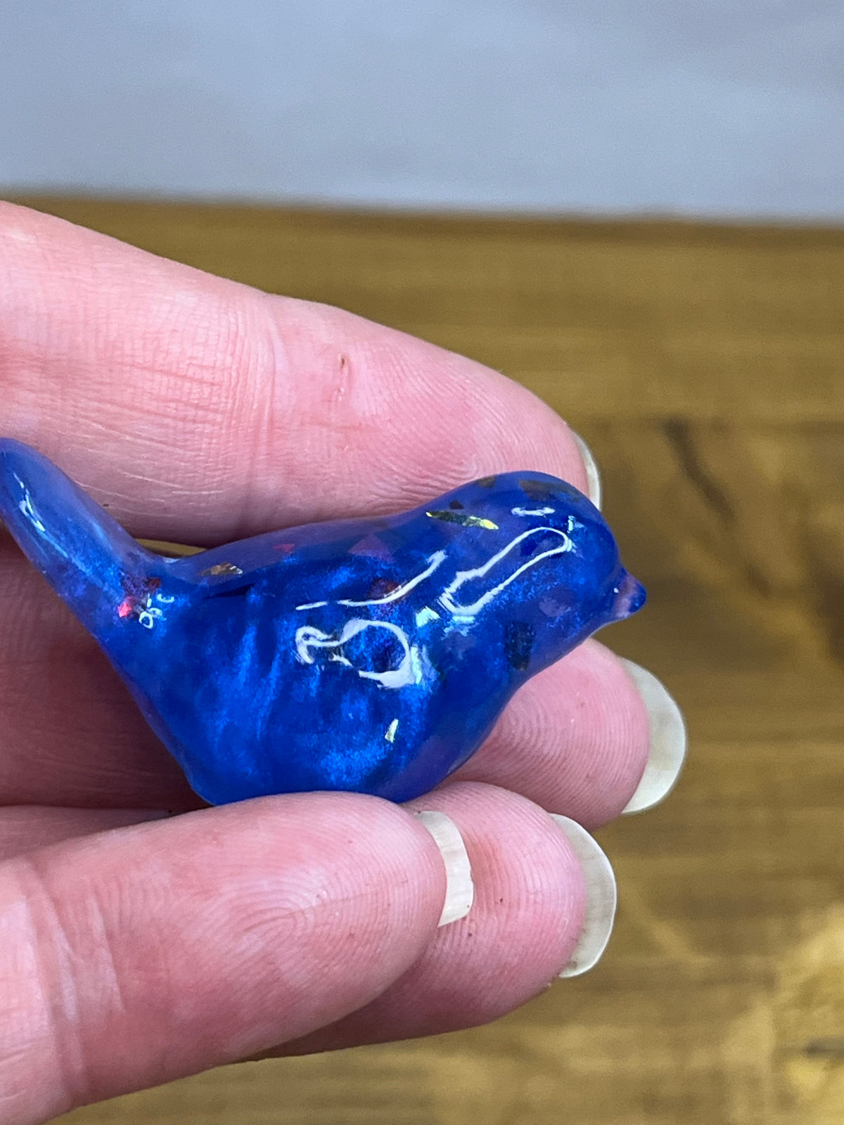 Royal Blue Resin Bird Figurine, Whimsical Desk Decor