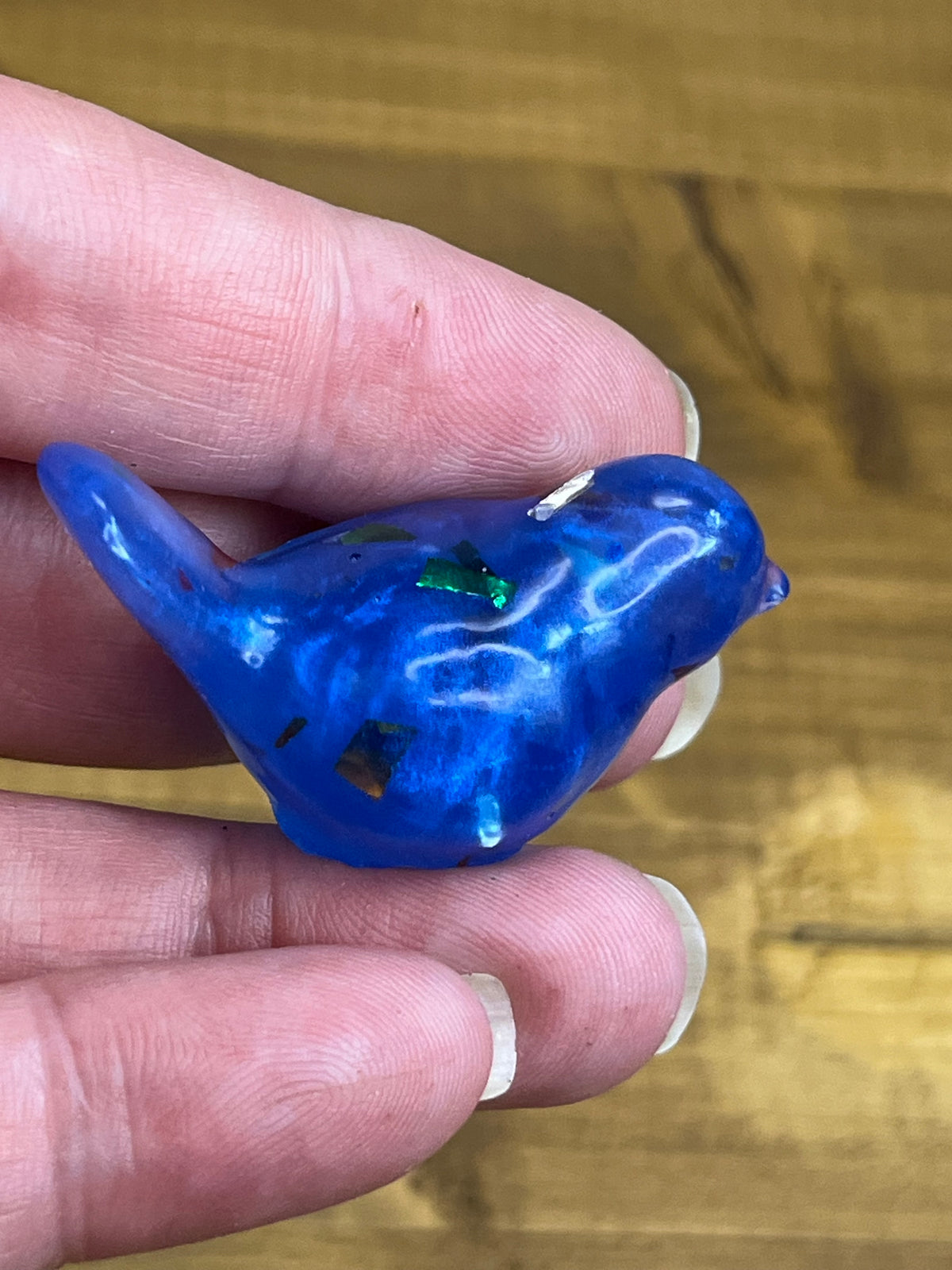 Royal Blue Resin Bird Figurine, Whimsical Desk Decor
