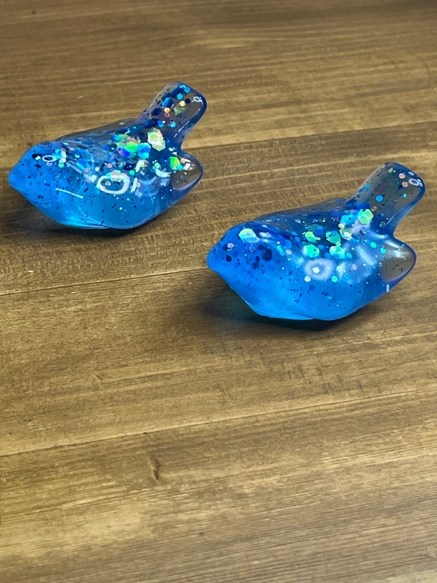 Resin Bird Figurine, Whimsical Blue Design with Glitter Accents