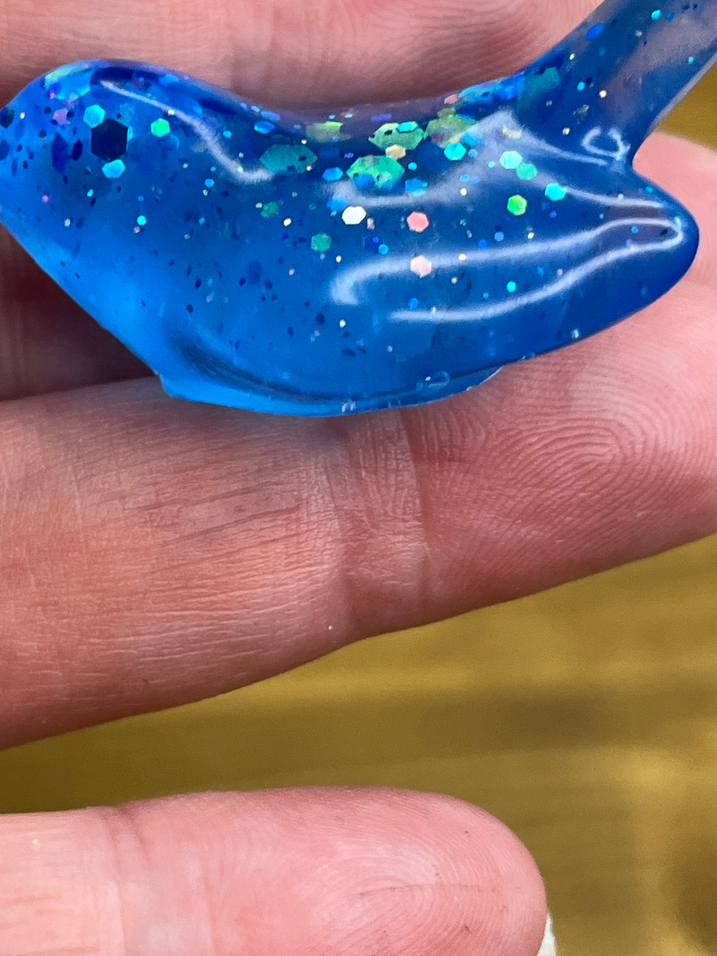 Resin Bird Figurine, Whimsical Blue Design with Glitter Accents
