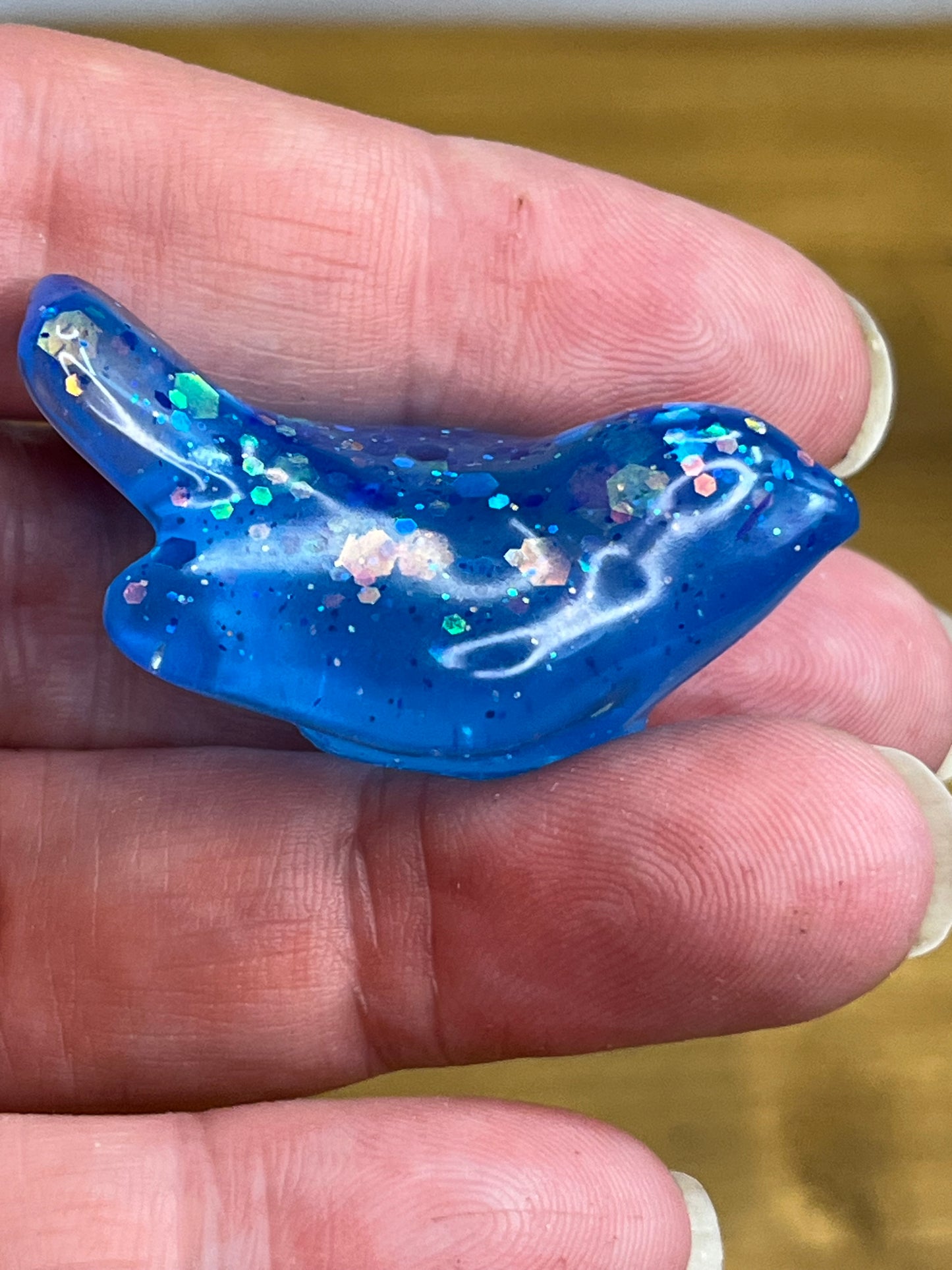 Resin Bird Figurine, Whimsical Blue Design with Glitter Accents